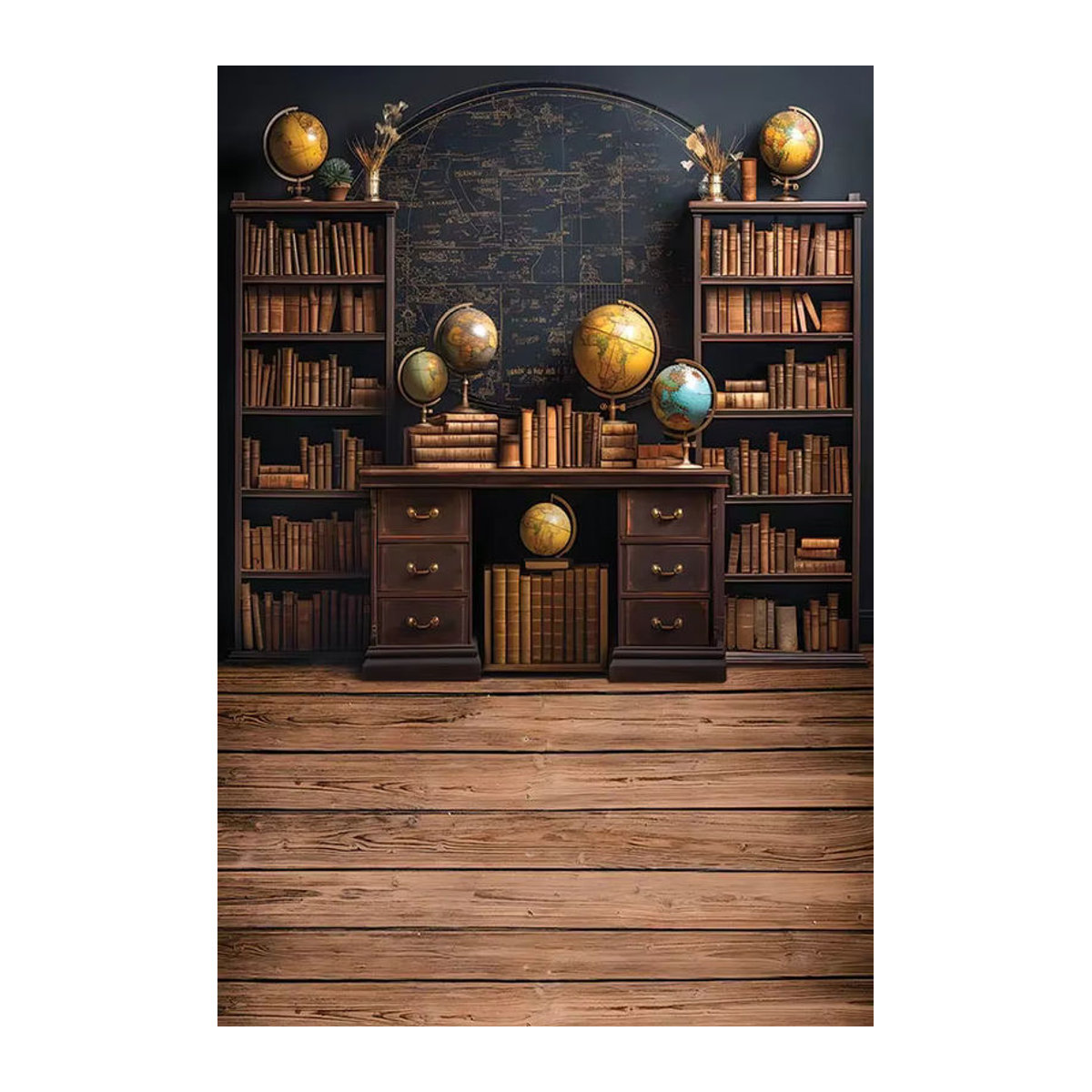 Mehofond Fotohintergrund Vintage Bücherregal mit Globus für Porträts und Partys, mehrfarbig - Bild 2