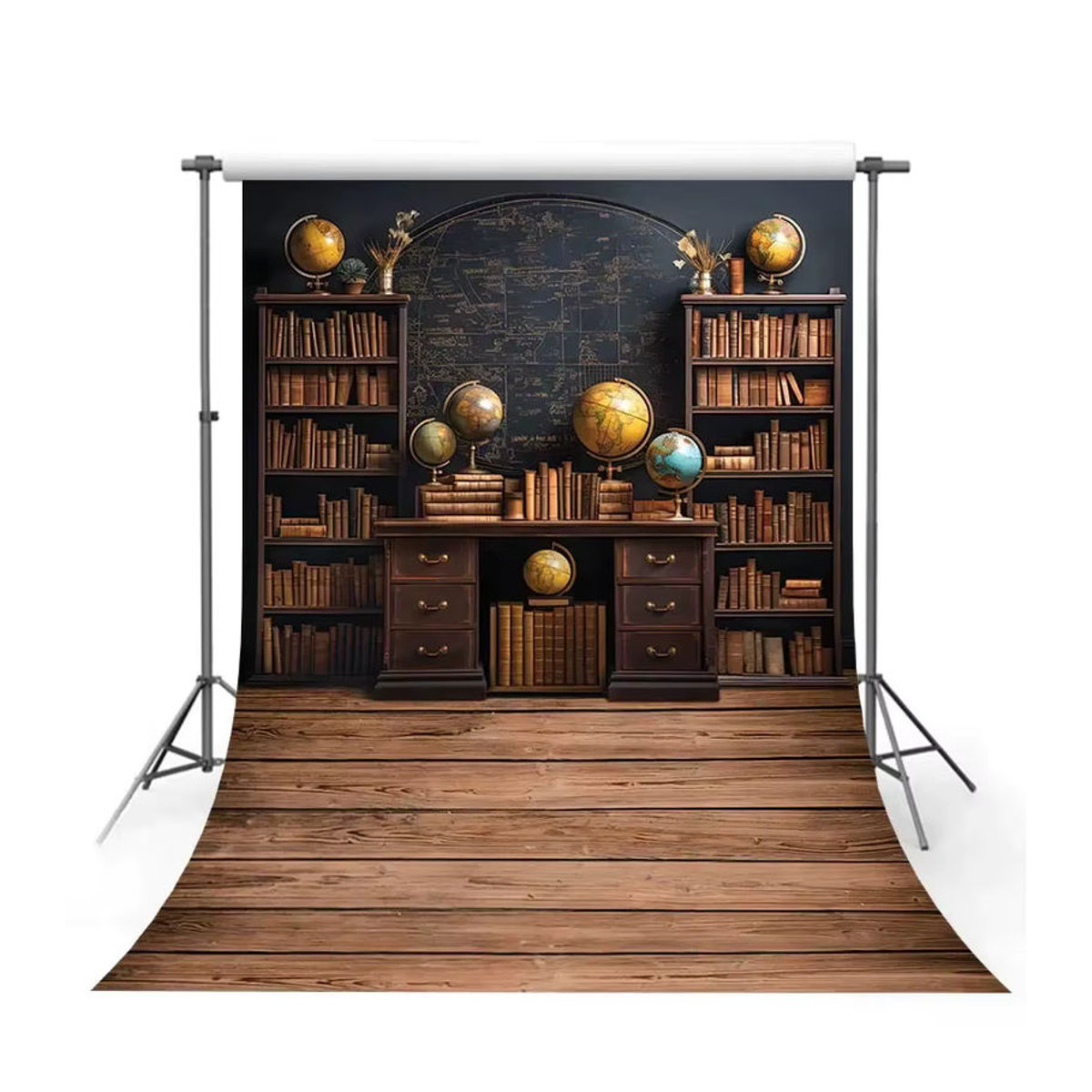Mehofond Fotohintergrund Vintage Bücherregal mit Globus für Porträts und Partys, mehrfarbig - Bild 4