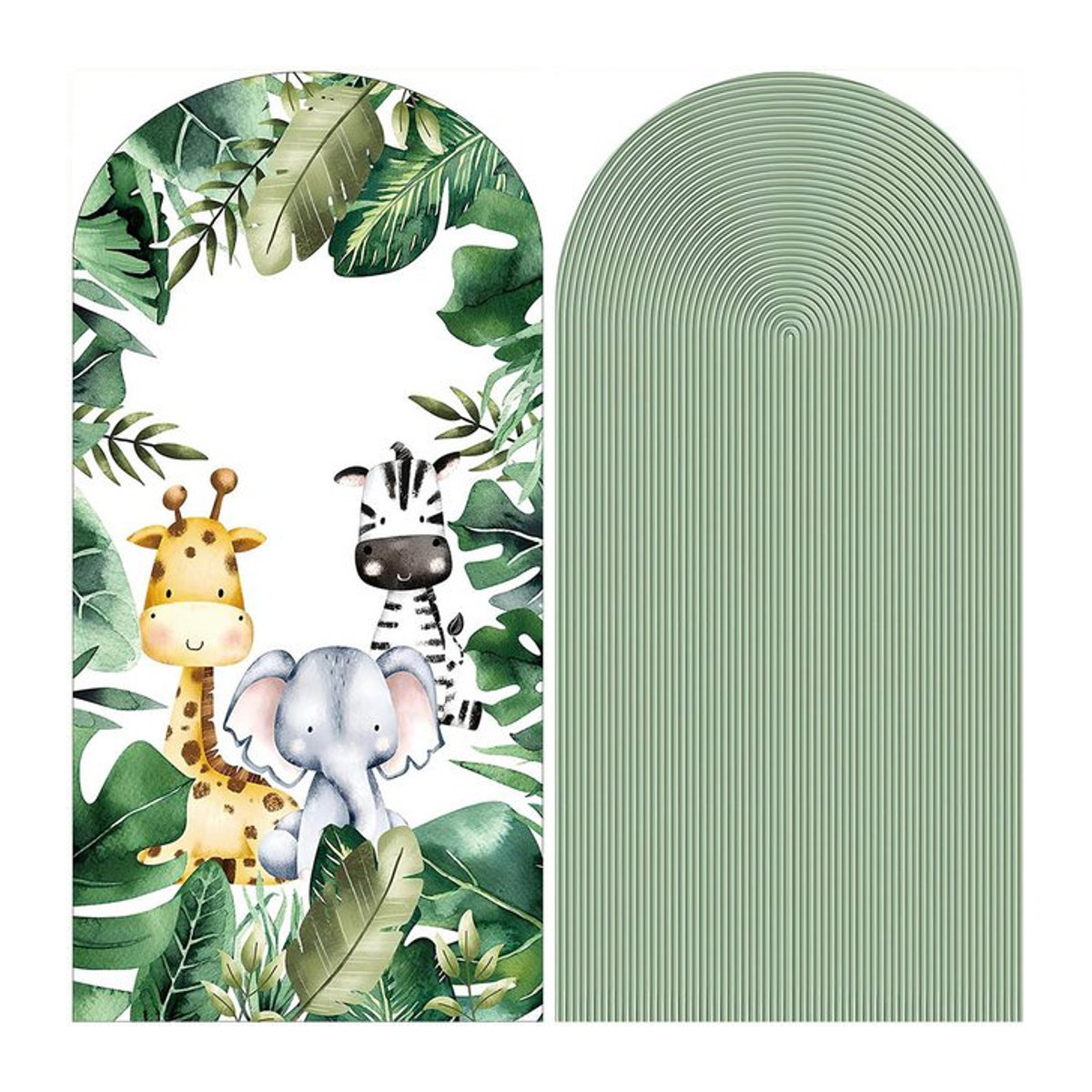Mehofond Safari Tier Motiv Hintergrund Abdeckung für Baby Geburtstage und Baby Shower in Grün mit Blättern und Animal Print, 2-seitig - Bild 1