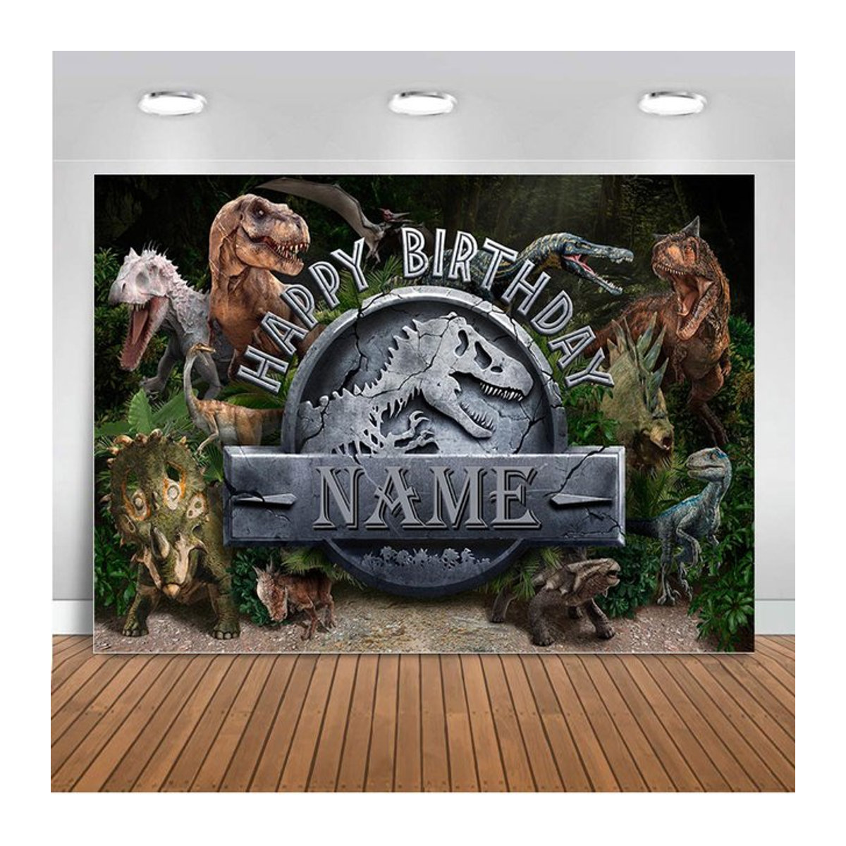 Mehofond Tierwelt Dinosaurier Fotohintergrund für Baby Jungen Geburtstagsparty in Rot und Mehrfarbig - Bild 1