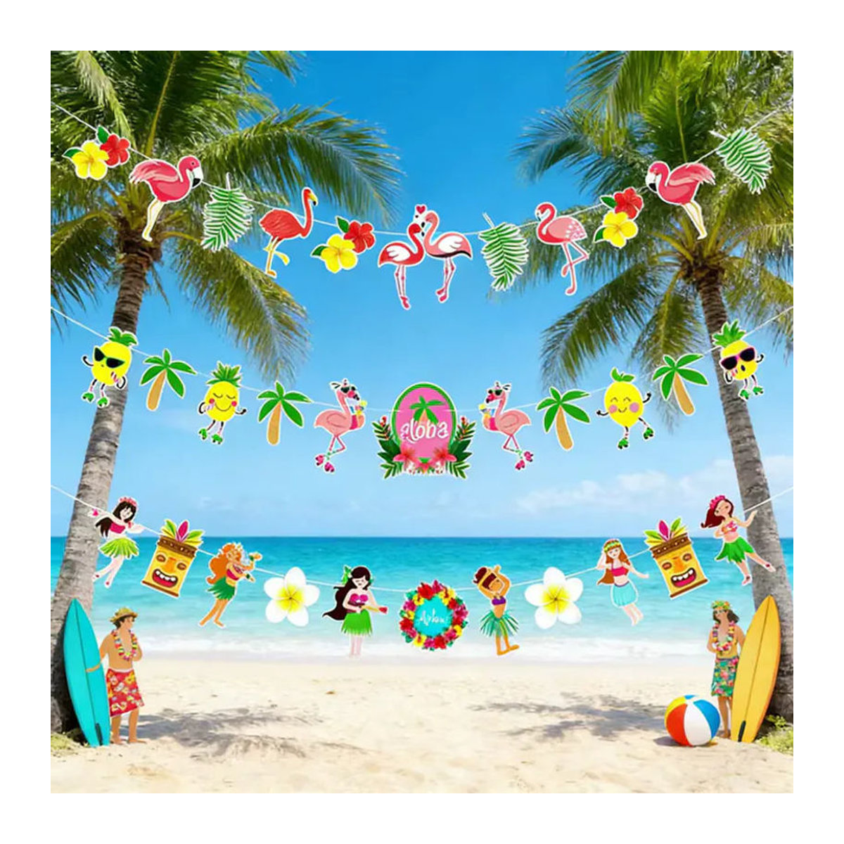 Mehrfarbige Flamingo Wimpelkette aus Papier als tropische Partydekoration für Geburtstag und Hochzeit - Bild 2