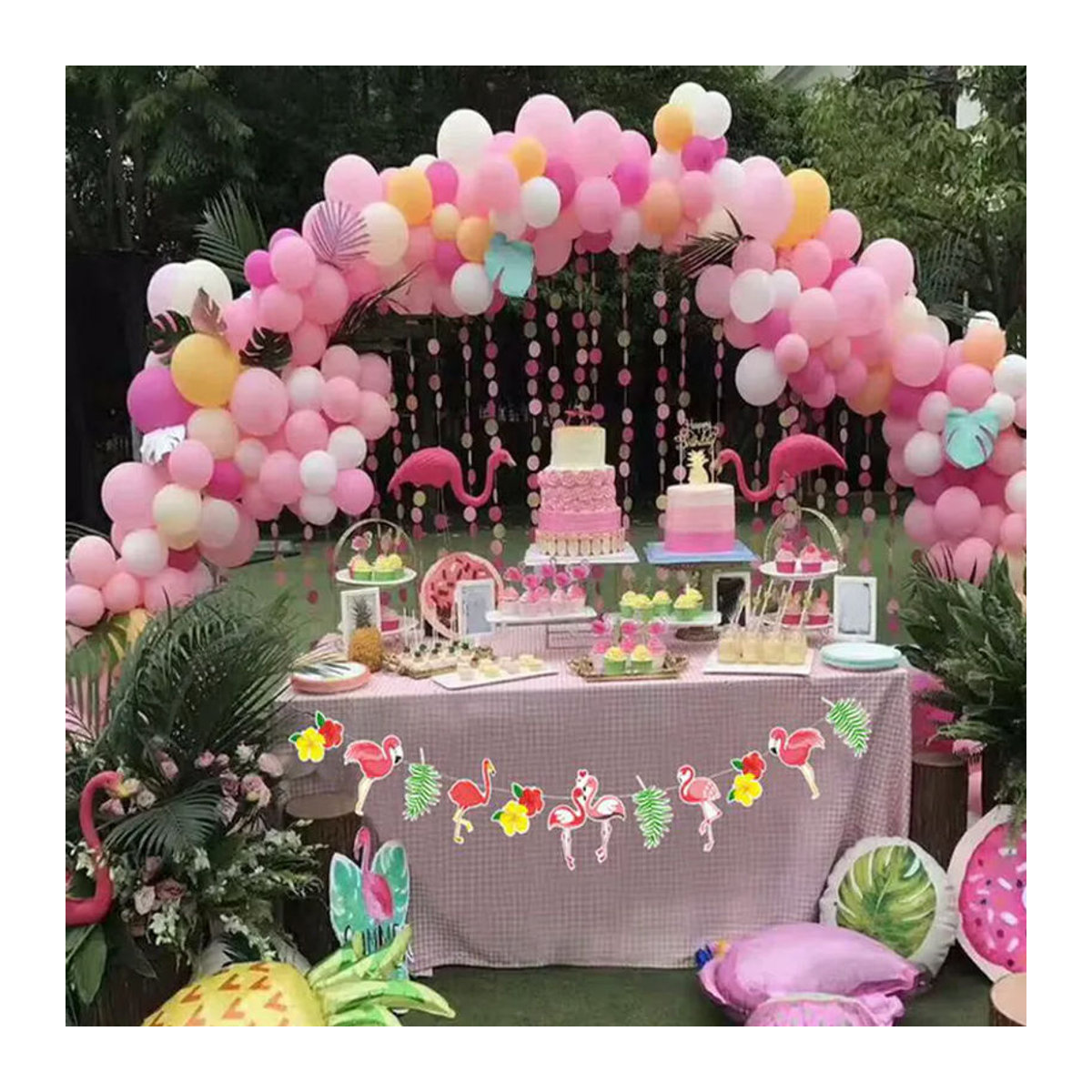 Mehrfarbige Flamingo Wimpelkette aus Papier als tropische Partydekoration für Geburtstag und Hochzeit - Bild 3