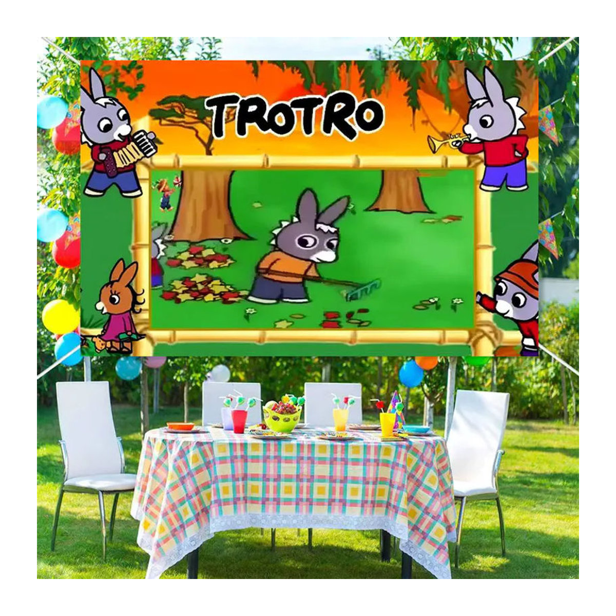 Mehrfarbiger Fotohintergrund im Cartoon-Design Trotro für Kindergeburtstage und Baby-Banner - Bild 2