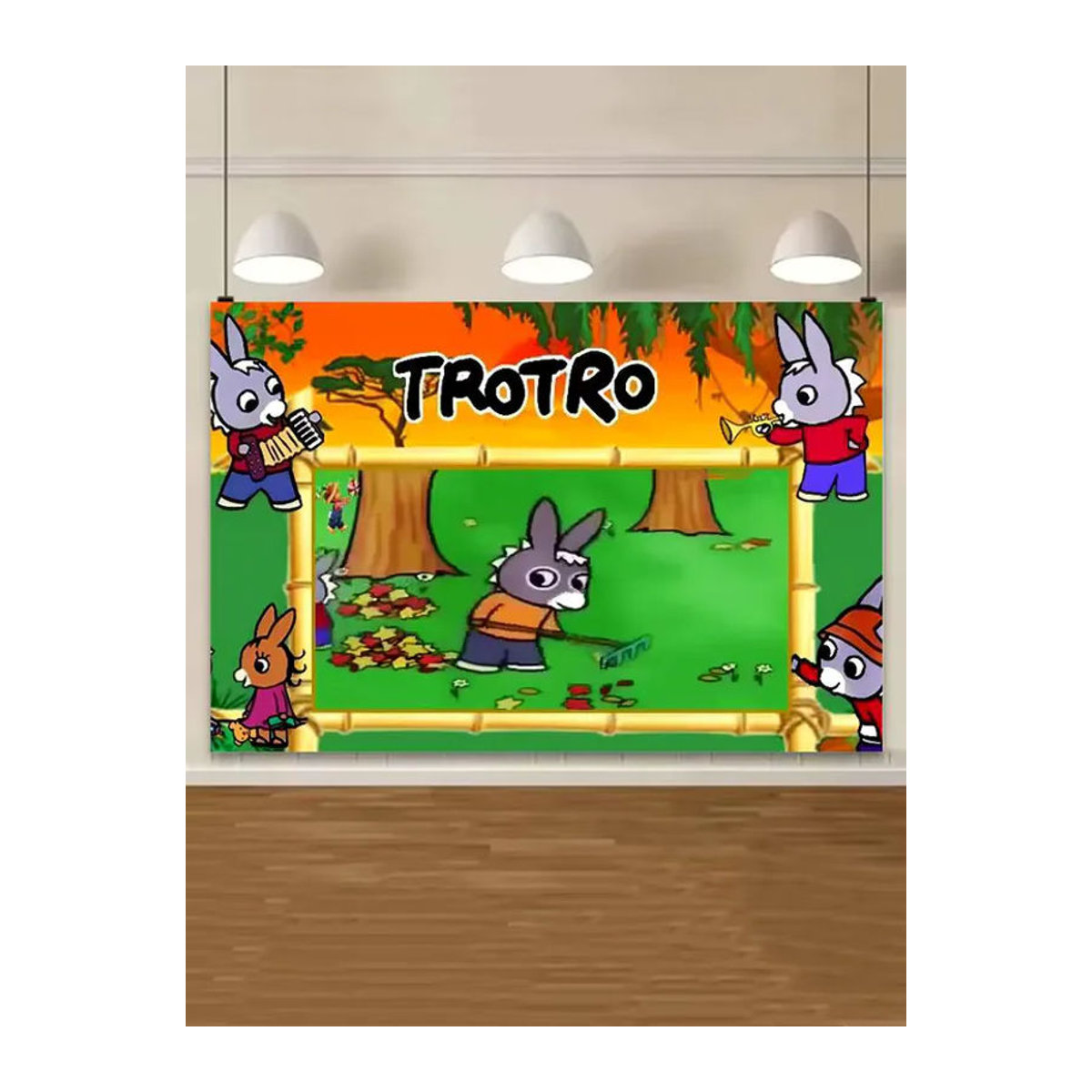 Mehrfarbiger Fotohintergrund im Cartoon-Design Trotro für Kindergeburtstage und Baby-Banner - Bild 3