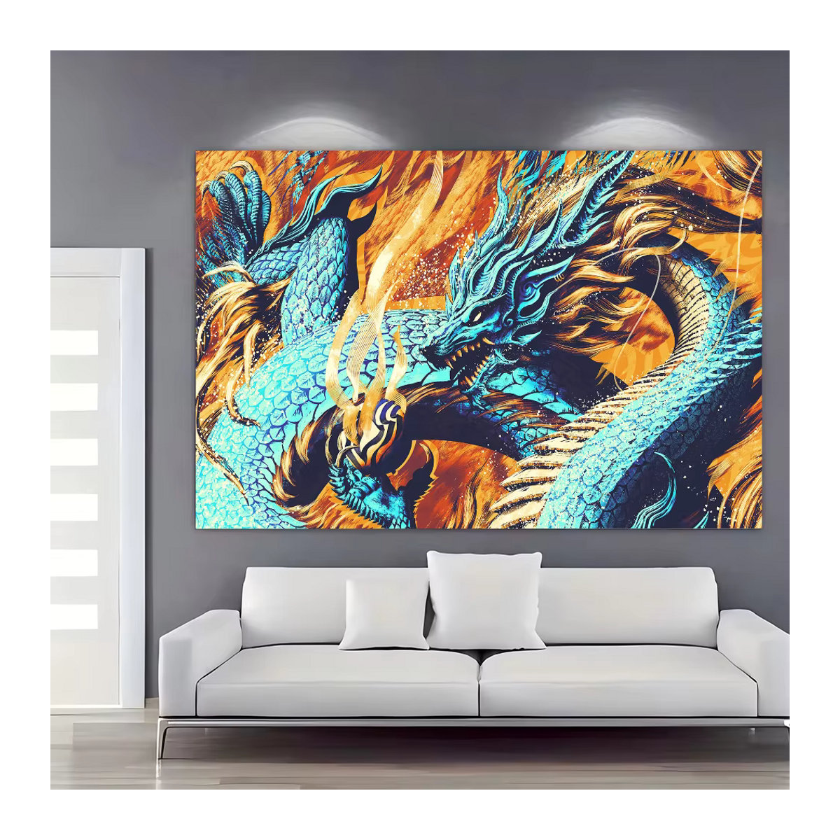 Mehrfarbiger Fotohintergrund mit China Dragon Motiv für Neujahr und Fotobox, rechteckiger Textil-Hintergrund im orientalischen Design - Bild 2