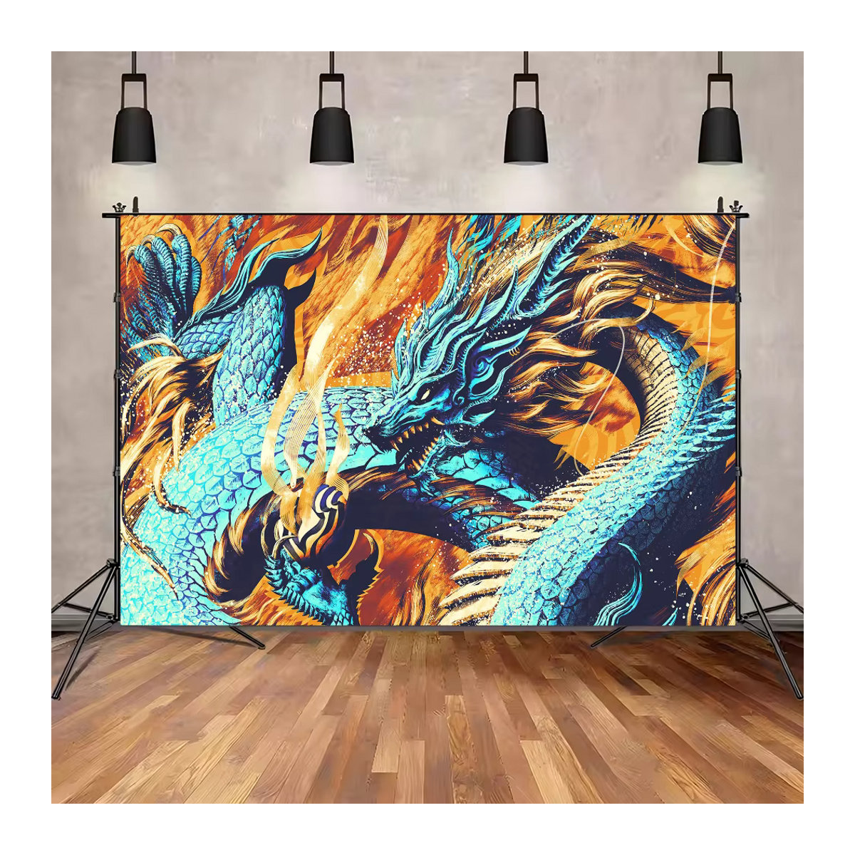 Mehrfarbiger Fotohintergrund mit China Dragon Motiv für Neujahr und Fotobox, rechteckiger Textil-Hintergrund im orientalischen Design - Bild 3