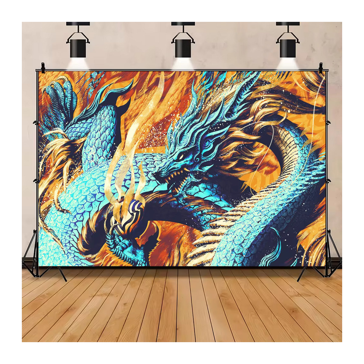 Mehrfarbiger Fotohintergrund mit China Dragon Motiv für Neujahr und Fotobox, rechteckiger Textil-Hintergrund im orientalischen Design - Bild 4