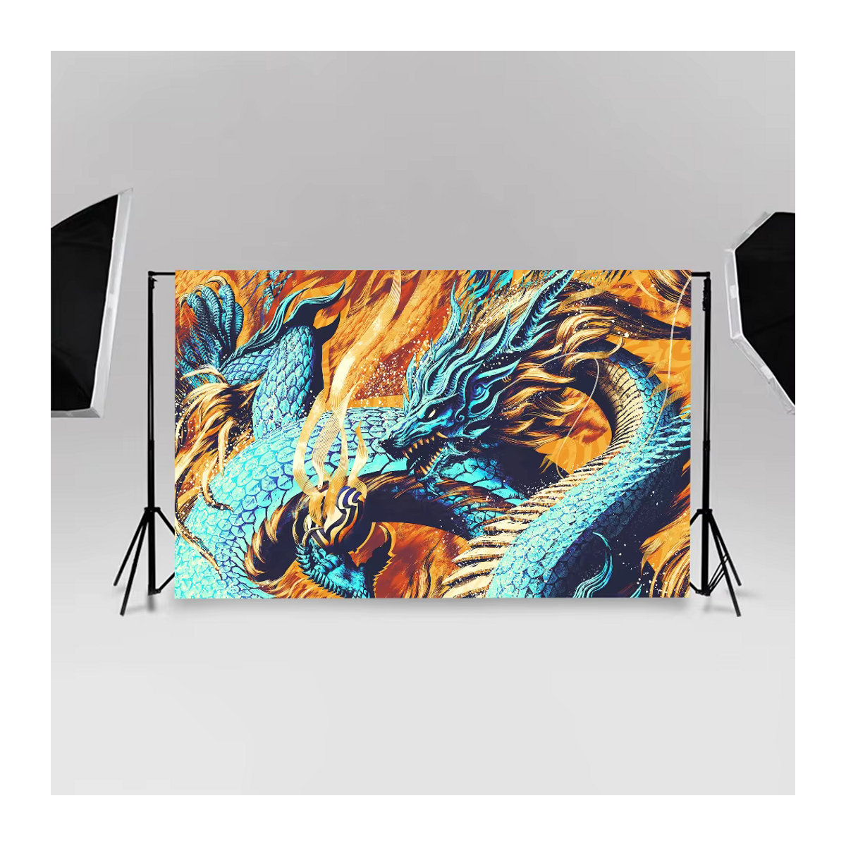 Mehrfarbiger Fotohintergrund mit China Dragon Motiv für Neujahr und Fotobox, rechteckiger Textil-Hintergrund im orientalischen Design - Bild 5
