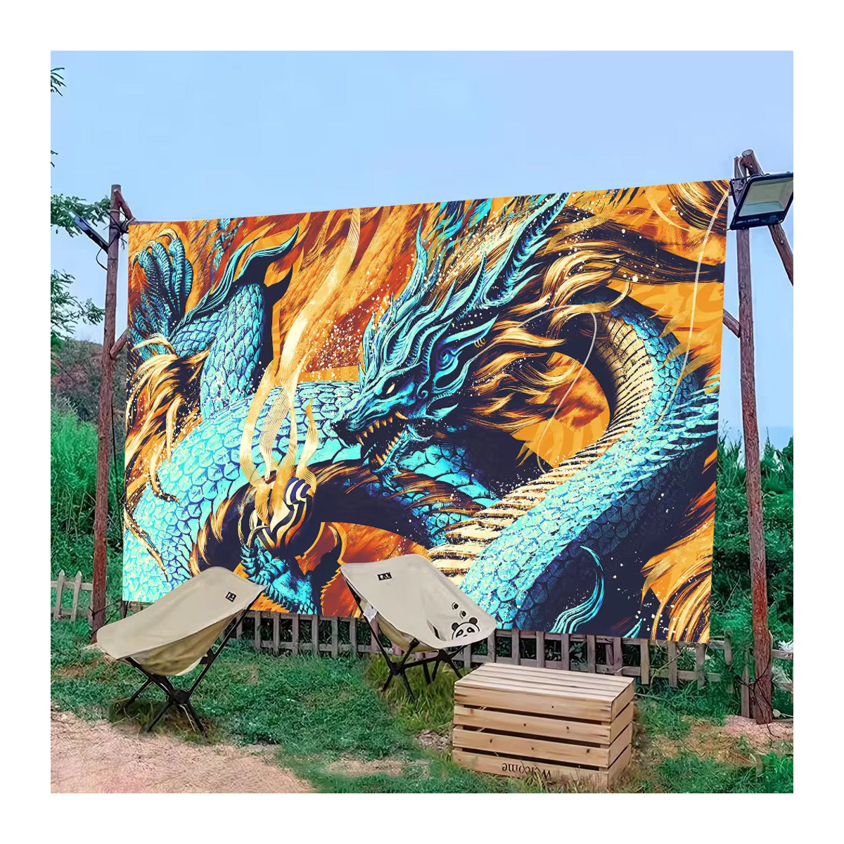 Mehrfarbiger Fotohintergrund mit China Dragon Motiv für Neujahr und Fotobox, rechteckiger Textil-Hintergrund im orientalischen Design - Bild 6