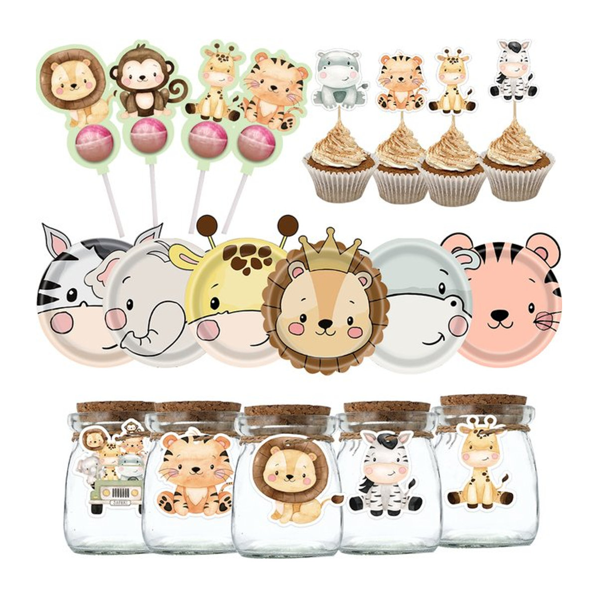 Mehrfarbiges Papier-Banner mit Wildtier-Motiven als hängende Deko für Kindergeburtstage im Dschungel- und Safari-Stil - Bild 1