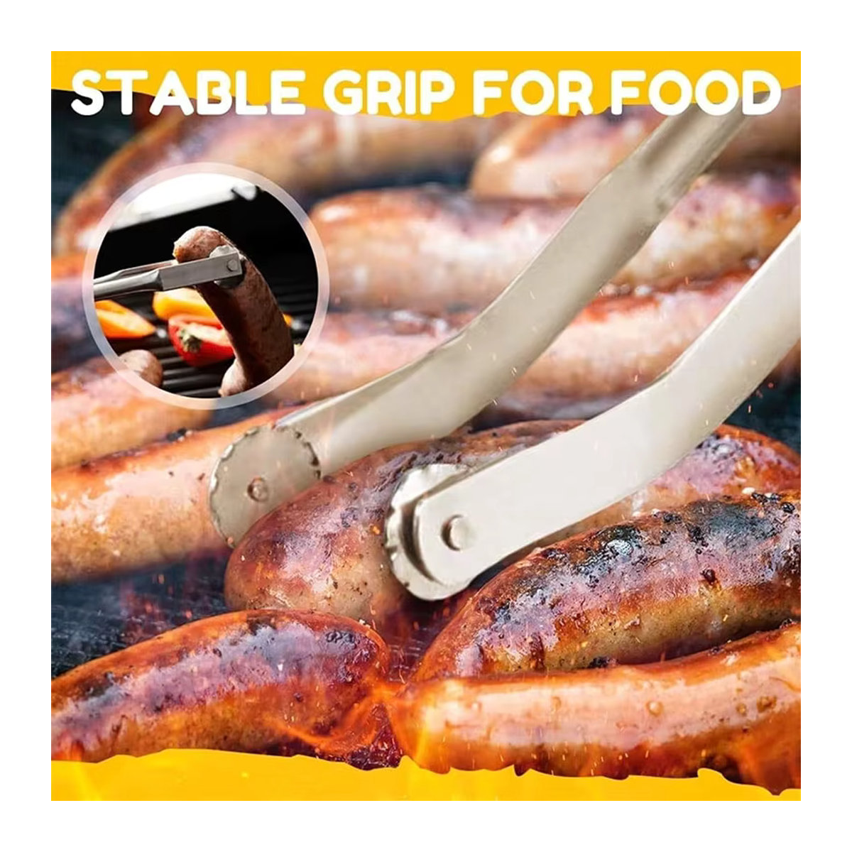 Mehrzweck Grillzange aus Metall zum Wenden von Würsten und Hot Dogs für hohe Temperaturen - Bild 4