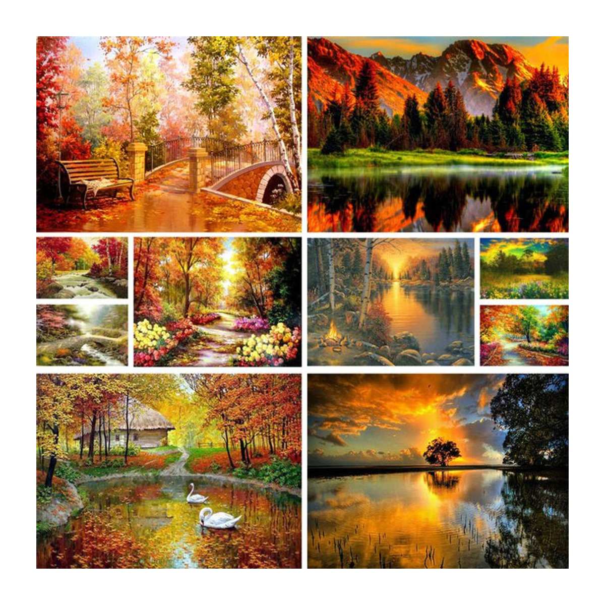 Meian Kreuzstich Stickerei Komplettset Landschaft Goldener Herbst Sonnenuntergang mehrfarbig - Bild 1
