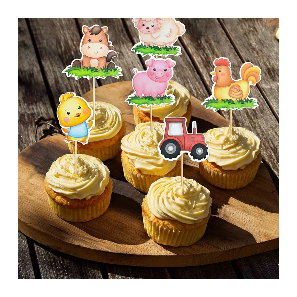 Meidding Bauernhof Party Dekoration Set mit Banner Girlande und Cupcake Toppern für Kindergeburtstage Motiv Schwein Ochse Schaf Küken Mehrfarbig - Bild 2