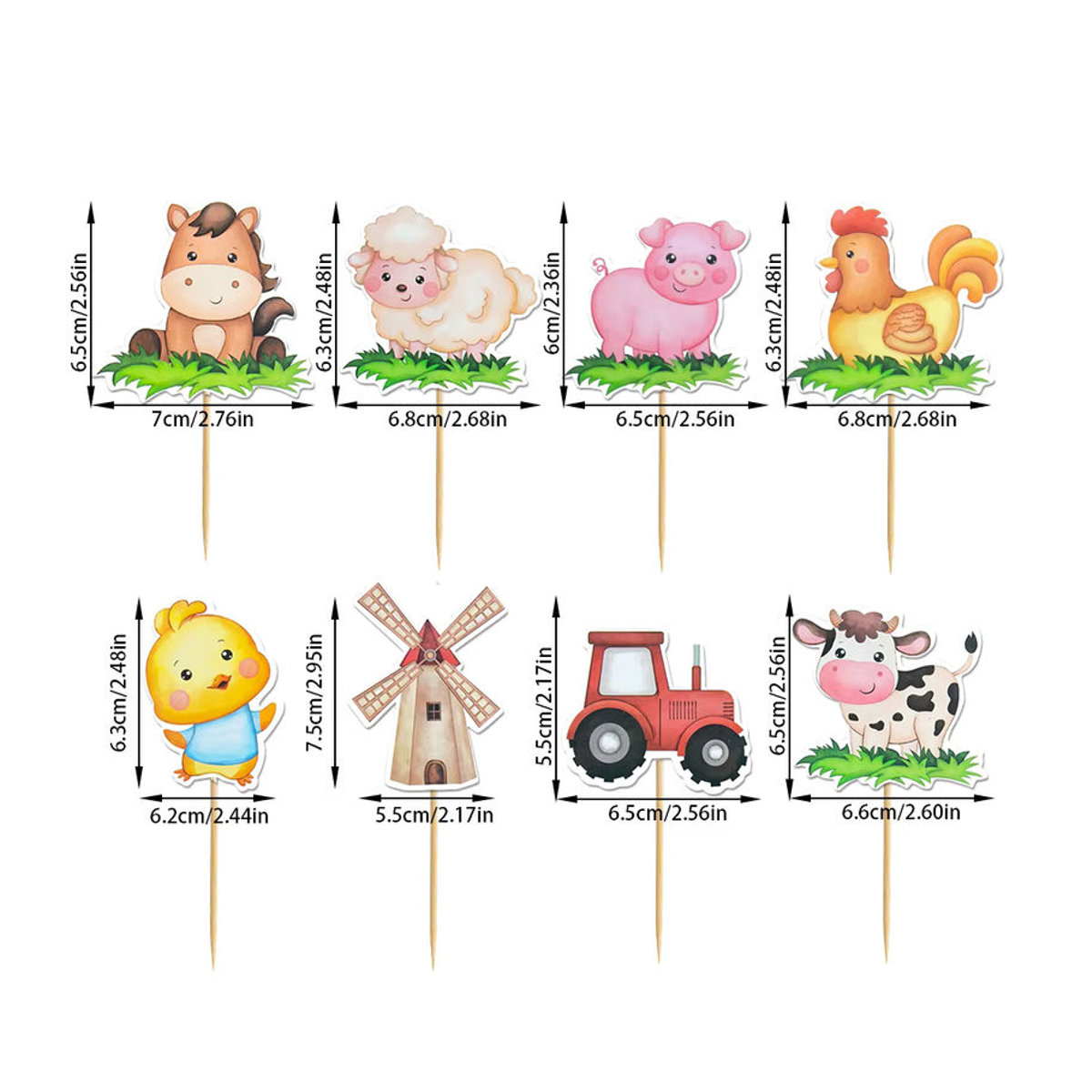 Meidding Bauernhof Party Dekoration Set mit Banner Girlande und Cupcake Toppern für Kindergeburtstage Motiv Schwein Ochse Schaf Küken Mehrfarbig - Bild 3