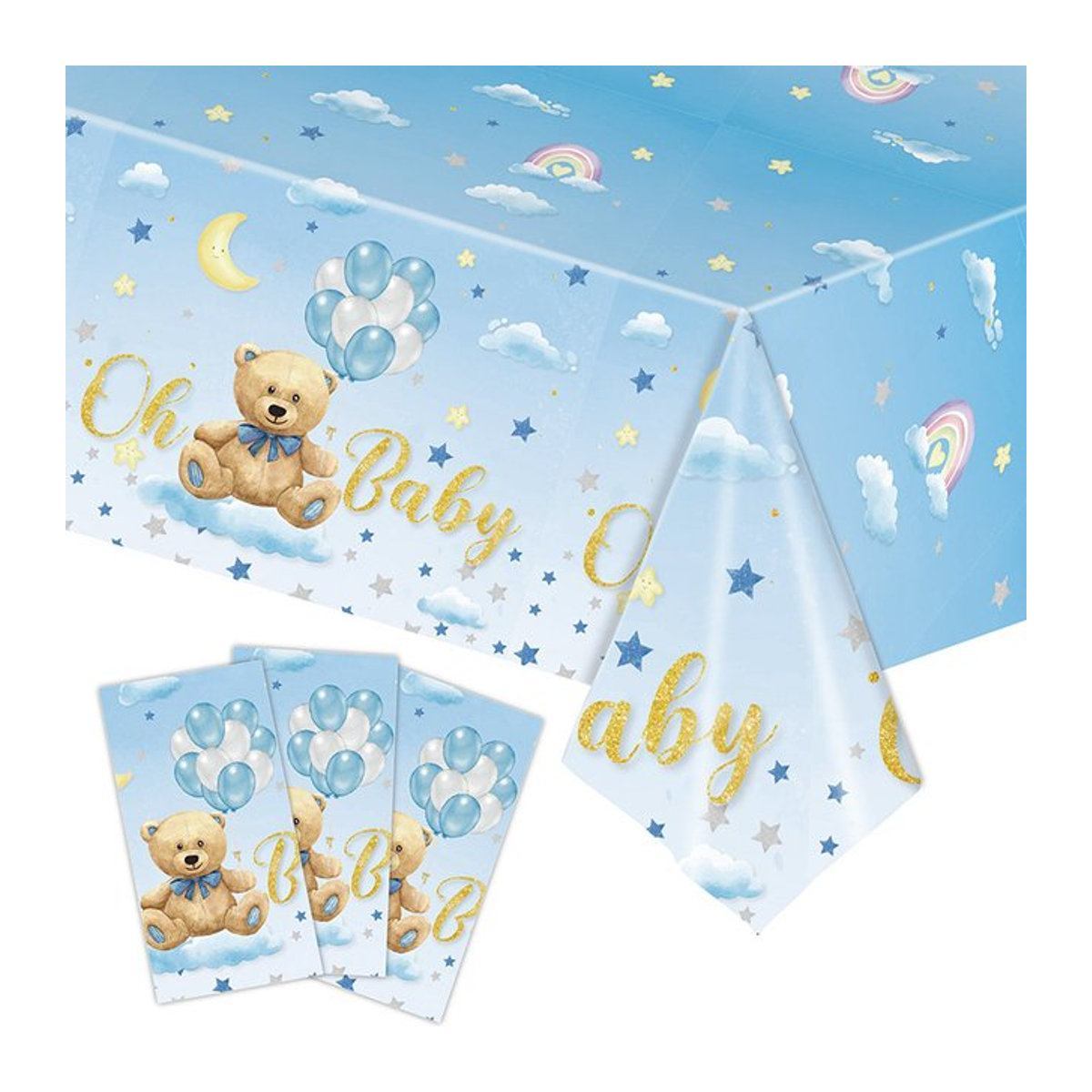 Meidding Einweg-Tischdecke Oh Baby für Babyparty und Dekoration in Blau und Rosa - Bild 1