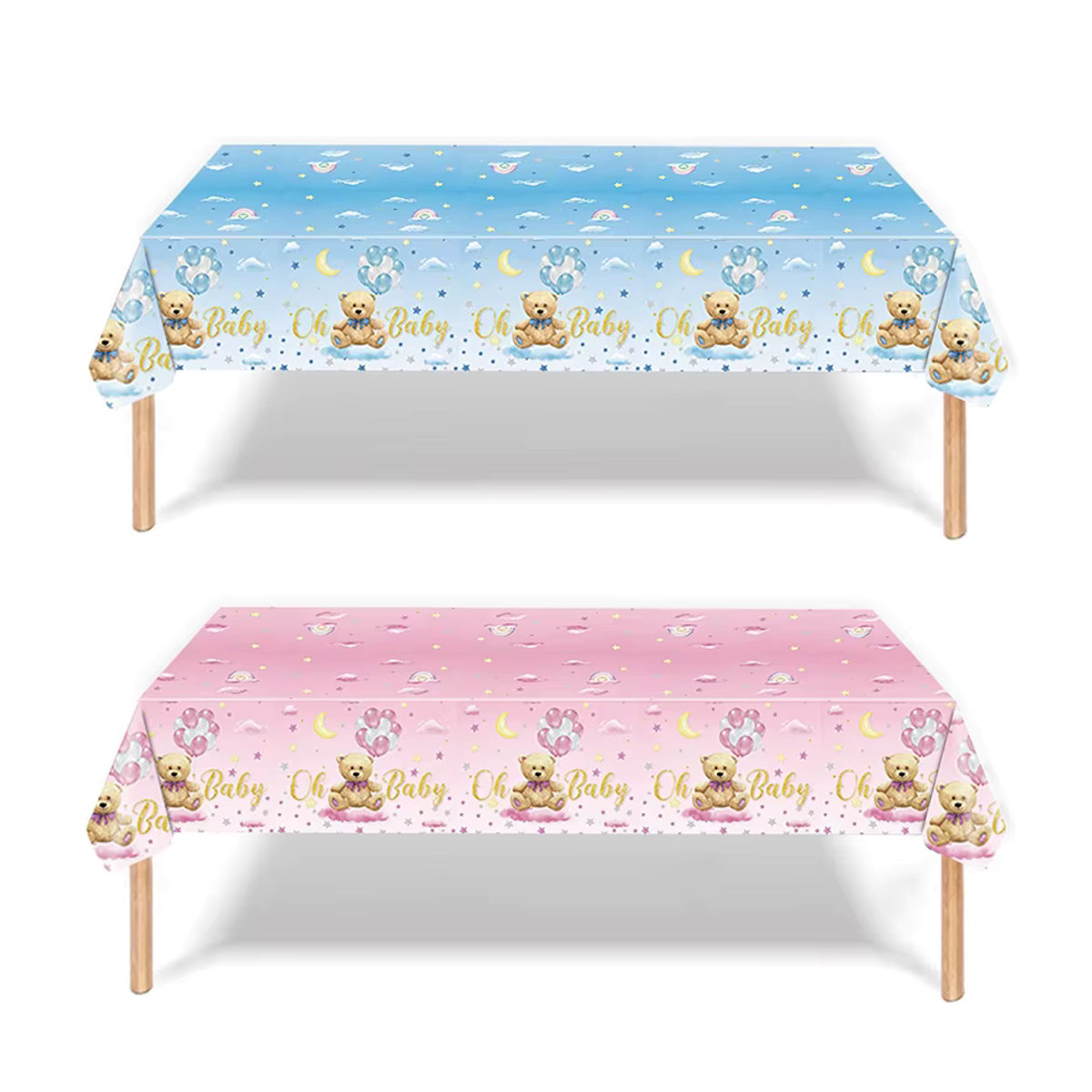 Meidding Einweg-Tischdecke Oh Baby für Babyparty und Dekoration in Blau und Rosa - Bild 2