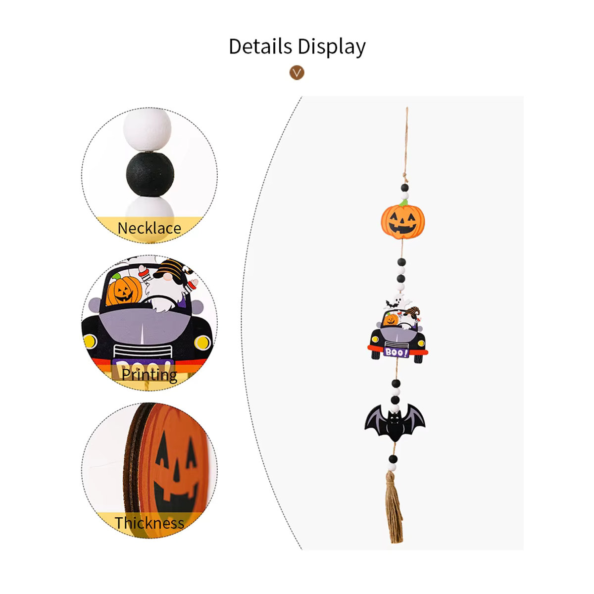 Meidding Halloween Holzperlen Girlande mit Kürbis, Fledermaus und Geist als mehrfarbige hängende Dekoration - Bild 5