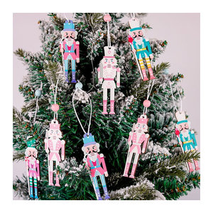 Meidding Nussknacker Holz Anhänger Set, 8 Stück Weihnachtsbaum Ornamente in Rosa und Blau