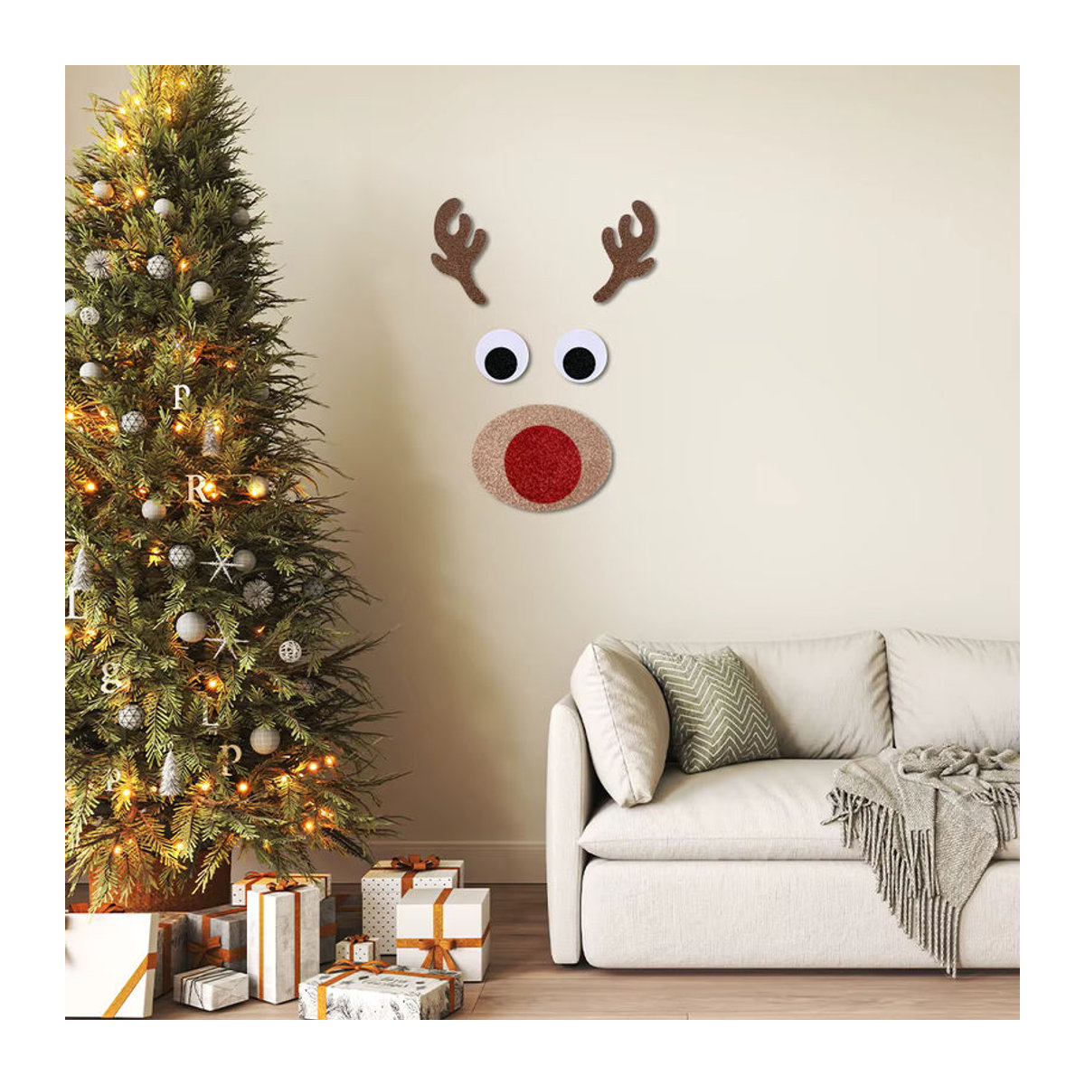 Meidding Weihnachts-Fensteraufkleber aus Filz mit Elch, Schneemann und Santa Claus, mehrfarbig, DIY Weihnachtsdekoration - Bild 1