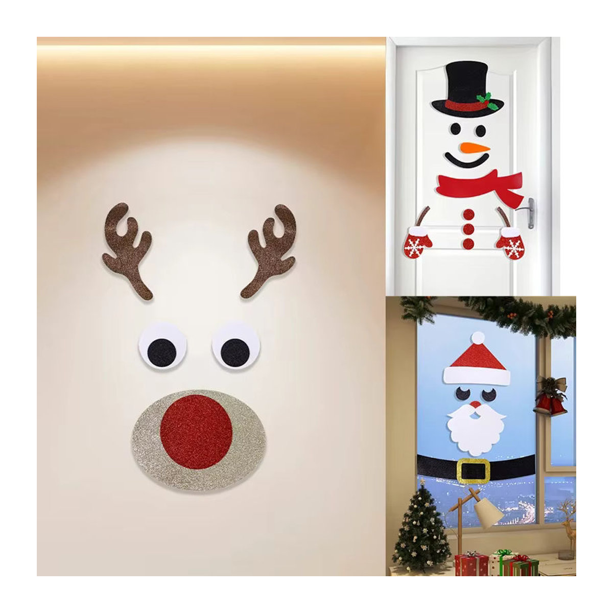 Meidding Weihnachts-Fensteraufkleber aus Filz mit Elch, Schneemann und Santa Claus, mehrfarbig, DIY Weihnachtsdekoration - Bild 3