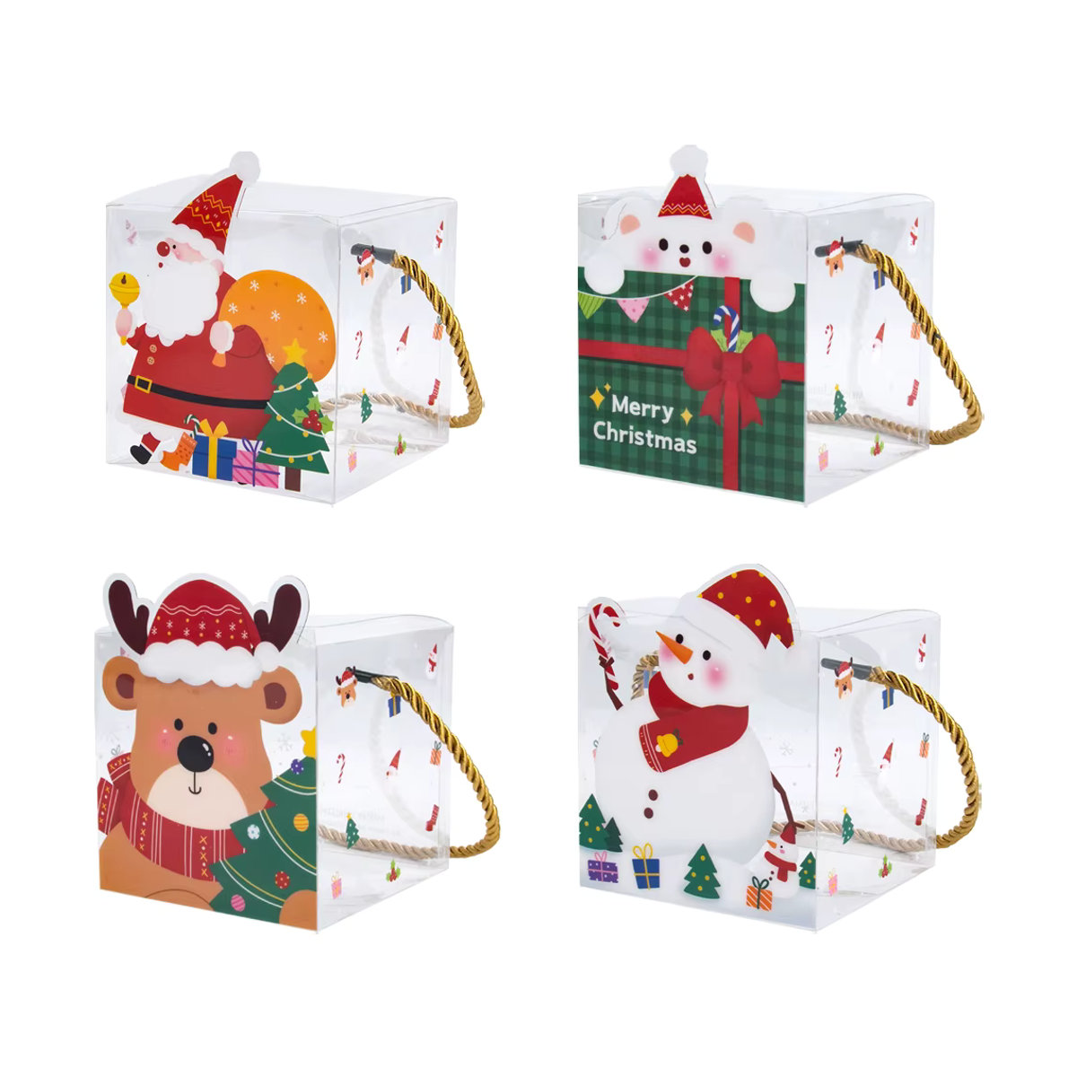 Meidding Weihnachts Geschenkboxen aus transparentem PVC, Set mit 4 oder 8 Stück, bunte Süßigkeiten-Verpackung und tragbare Cookie Boxen zur Weihnachtsdekoration - Bild 2