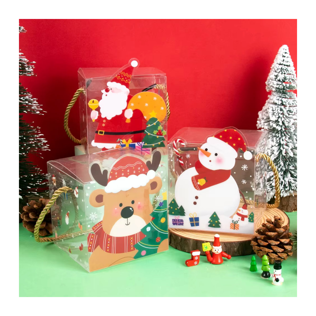 Meidding Weihnachts Geschenkboxen aus transparentem PVC, Set mit 4 oder 8 Stück, bunte Süßigkeiten-Verpackung und tragbare Cookie Boxen zur Weihnachtsdekoration - Bild 3
