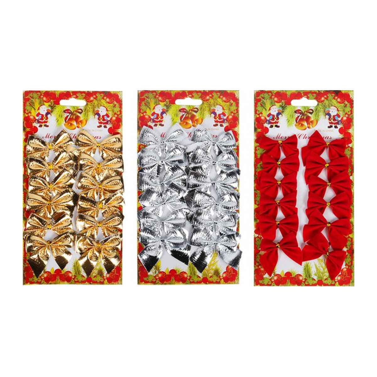 Meidding Weihnachts-Hängeornamente aus Textil mit Schleifen in Rot, Gold und Silber, 12 Stück - Bild 1