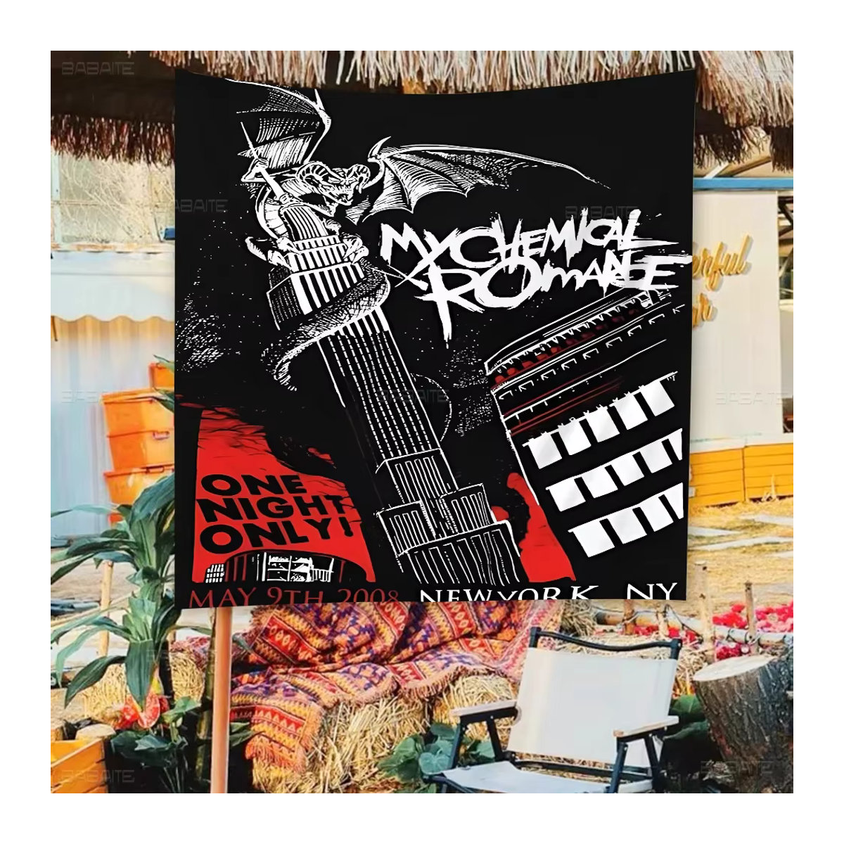 Meine chemische Romantik Wandbanner mit kreativem Muster, schwarz, rechteckig, Polyester - Bild 3
