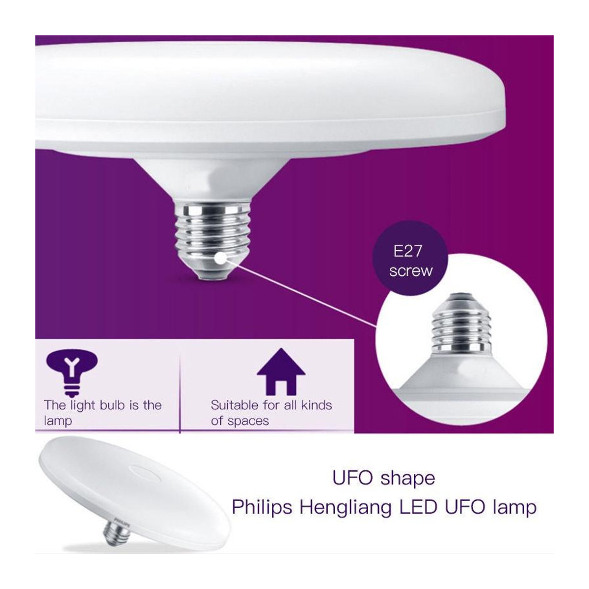 Meiteai-Home E27 UFO LED-Lampe, Kaltweiß, 30W, energiesparende Deckenleuchte aus Aluminium und Kunststoff - Bild 2
