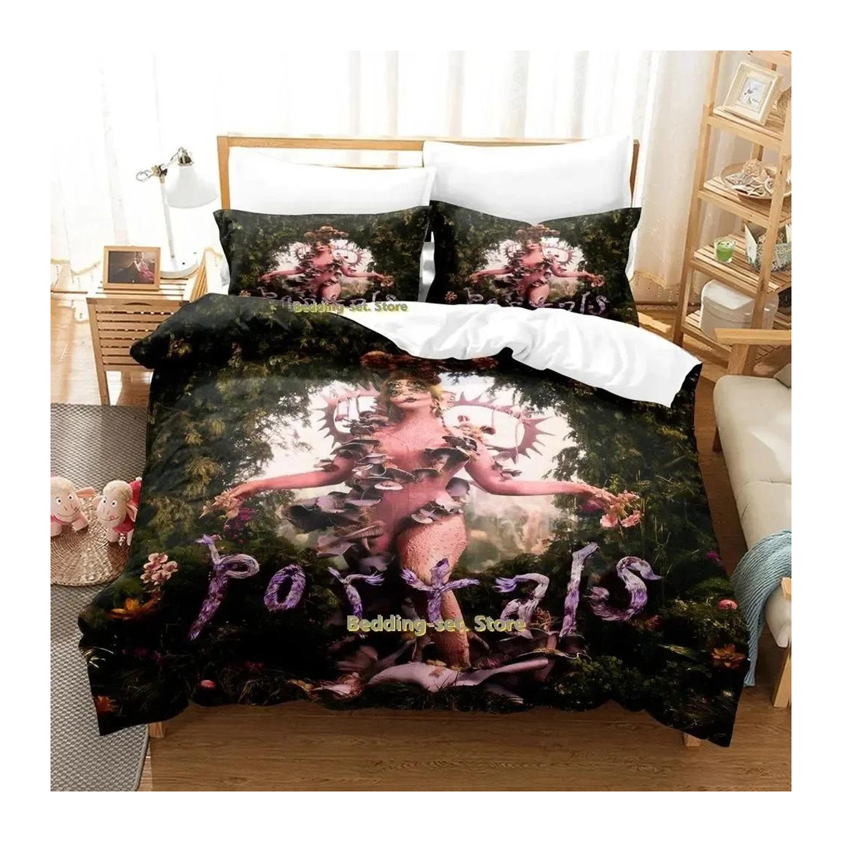 Melanie Martinez Portals Bettwäsche-Set mit 3D Kawaii Cartoon Anime Design, 3-teiliges Bettbezug-Set für Erwachsene und Kinder, Breite: 133 cm, Länge: 200 cm (Hinweis: Die Angabe 70x133cm im Original wurde als unvollständig interpretiert, falls 133cm die - Bild 1