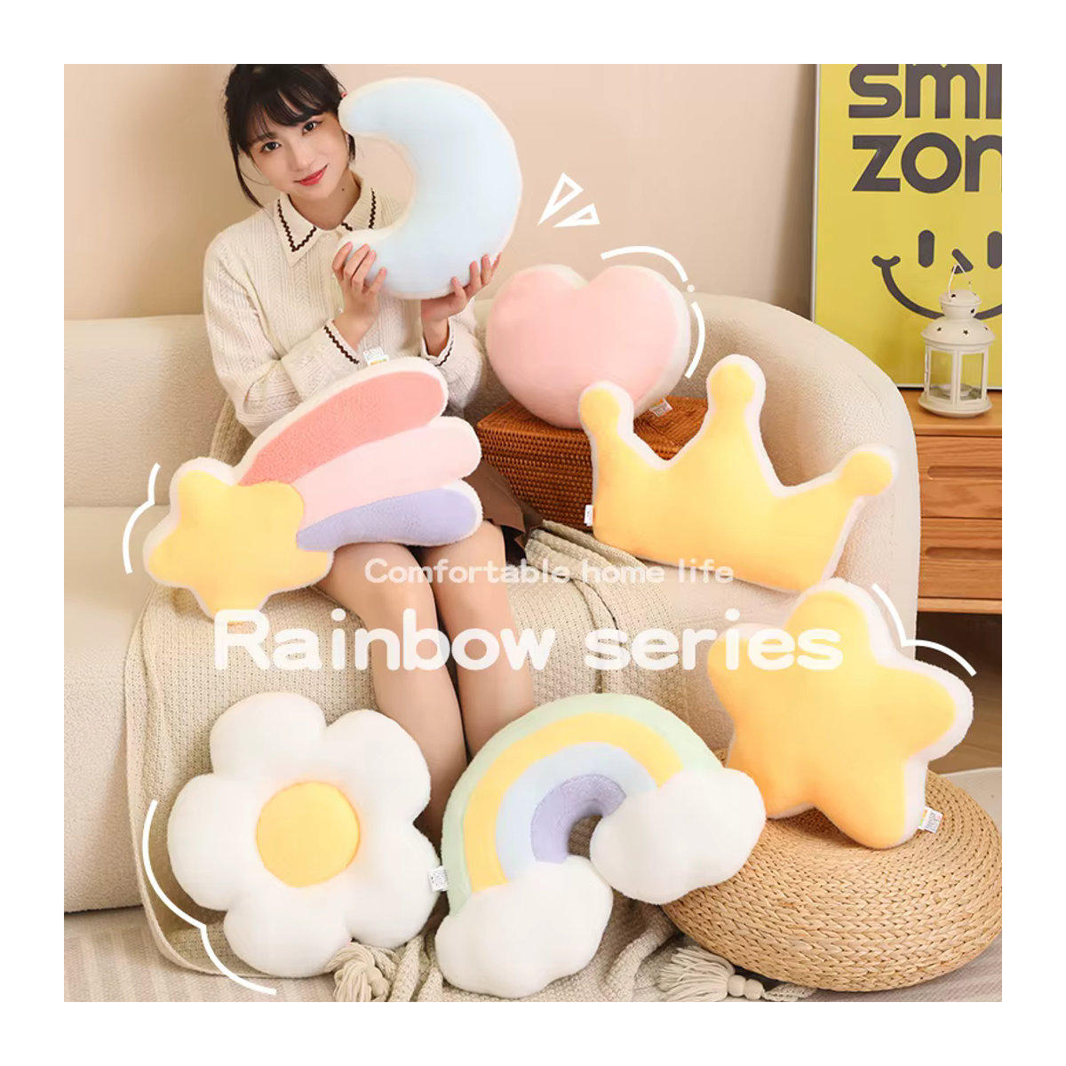 Memeor Plüschkissen Regenbogen Wolke Stern und Mond Design für Sofa und Home Dekoration - Bild 3