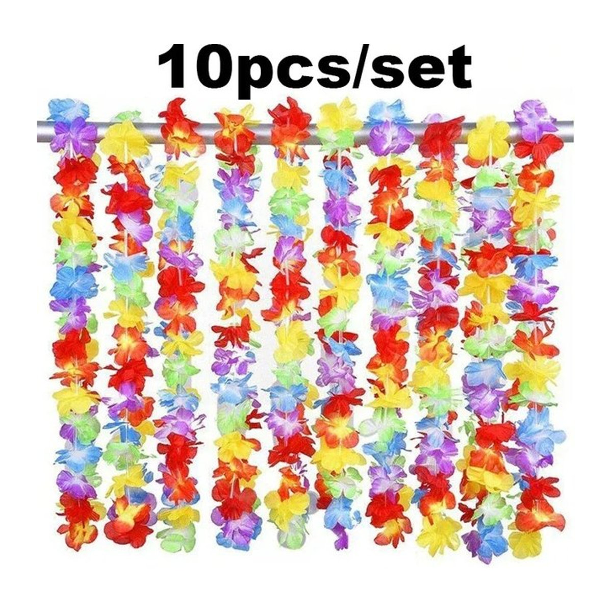 MENGHAO Hawaii Blumen Girlanden Set, 10er Pack Floral Leis Halsketten aus Stoff, Multicolor - Bild 1