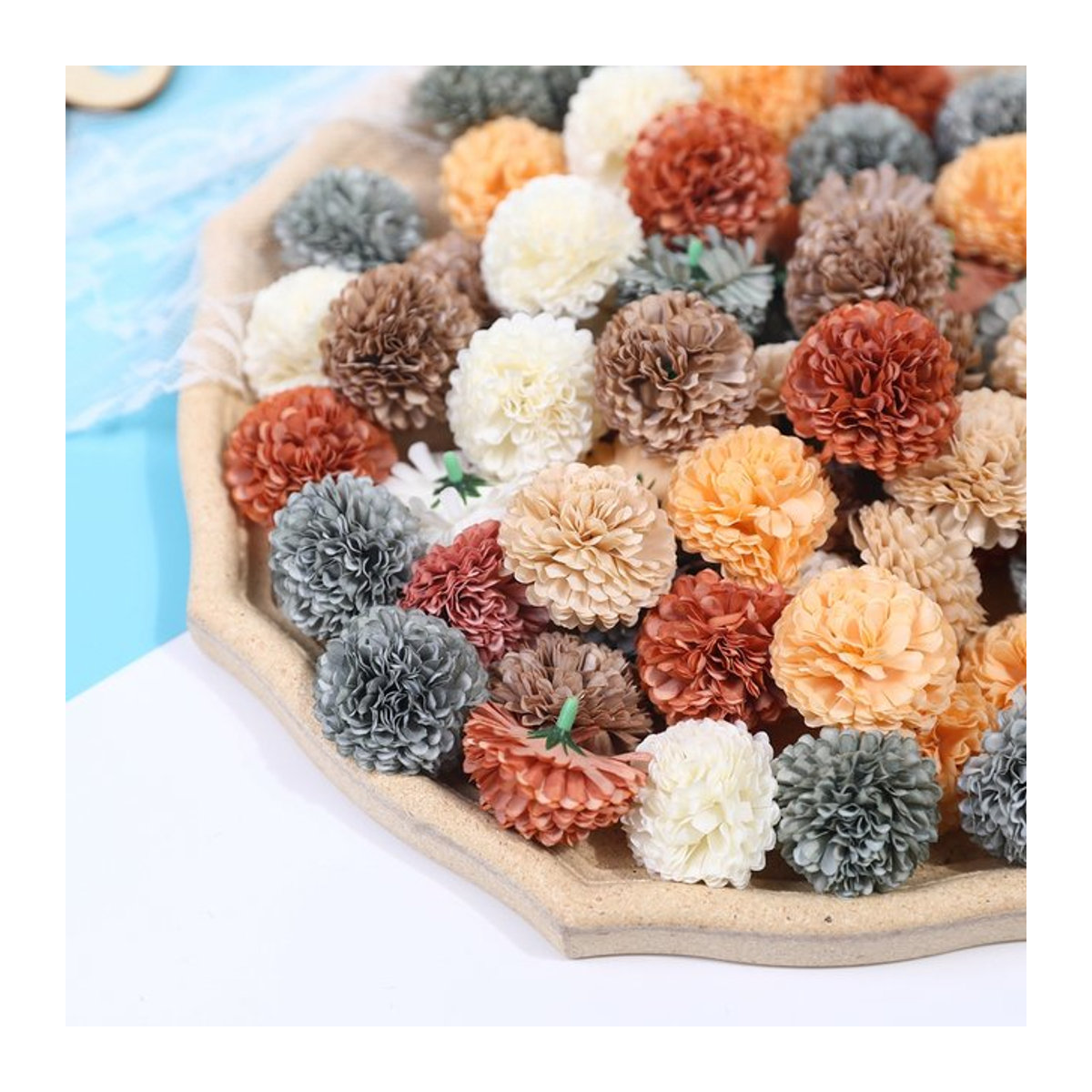MENGHAO Hortensien künstliche Blumen in Orange und Mehrfarbig, 10 oder 20 Stück, Textil-Blütenköpfe mit 4 cm Durchmesser für Hochzeit und DIY-Dekoration - Bild 1