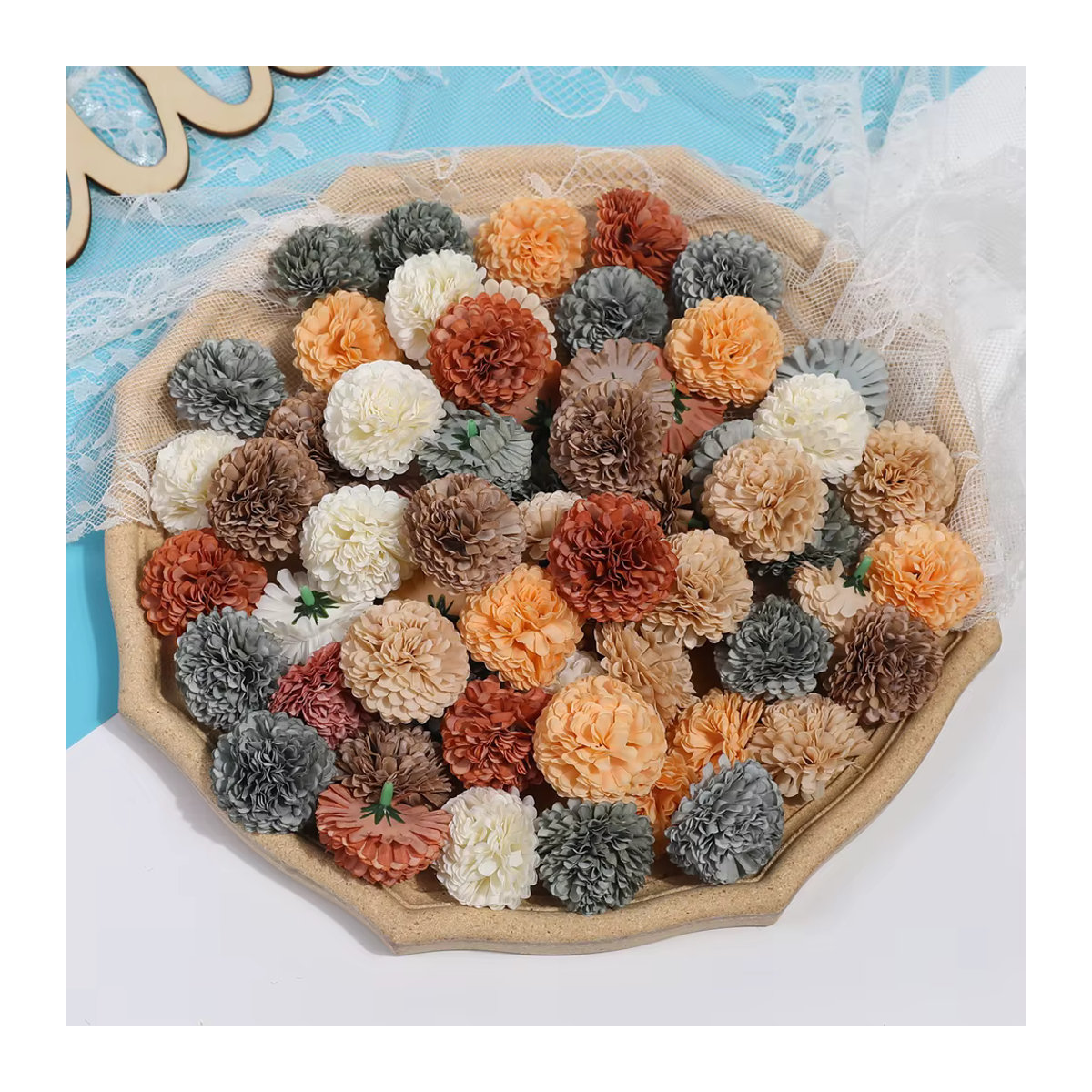 MENGHAO Hortensien künstliche Blumen in Orange und Mehrfarbig, 10 oder 20 Stück, Textil-Blütenköpfe mit 4 cm Durchmesser für Hochzeit und DIY-Dekoration - Bild 2