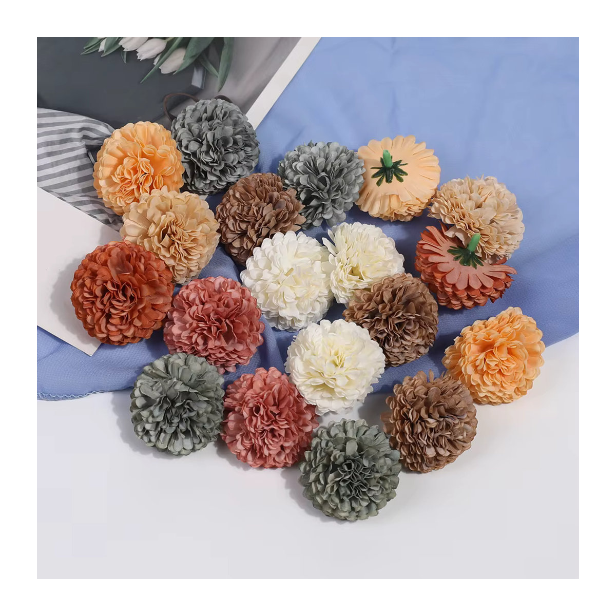 MENGHAO Hortensien künstliche Blumen in Orange und Mehrfarbig, 10 oder 20 Stück, Textil-Blütenköpfe mit 4 cm Durchmesser für Hochzeit und DIY-Dekoration - Bild 3