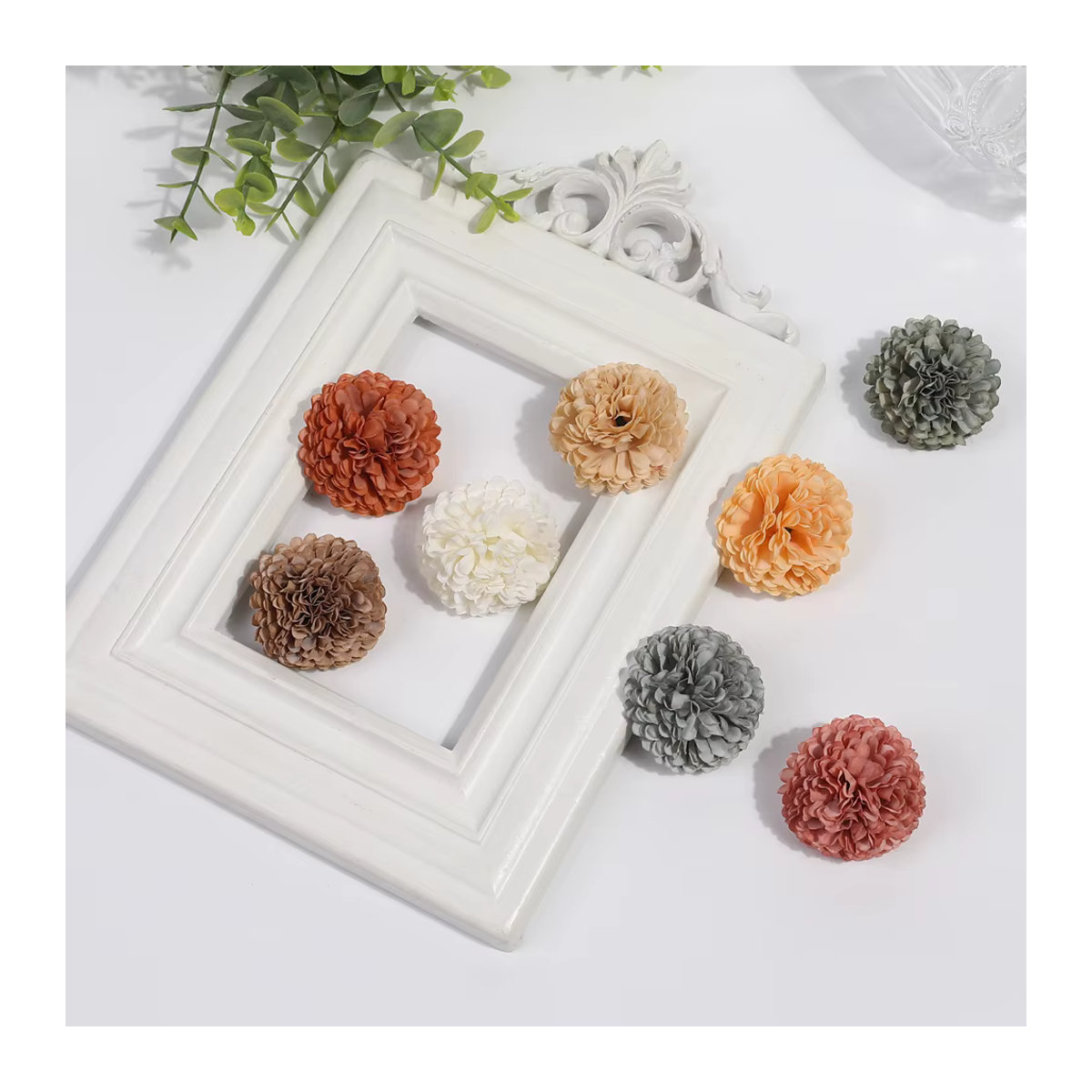 MENGHAO Hortensien künstliche Blumen in Orange und Mehrfarbig, 10 oder 20 Stück, Textil-Blütenköpfe mit 4 cm Durchmesser für Hochzeit und DIY-Dekoration - Bild 4