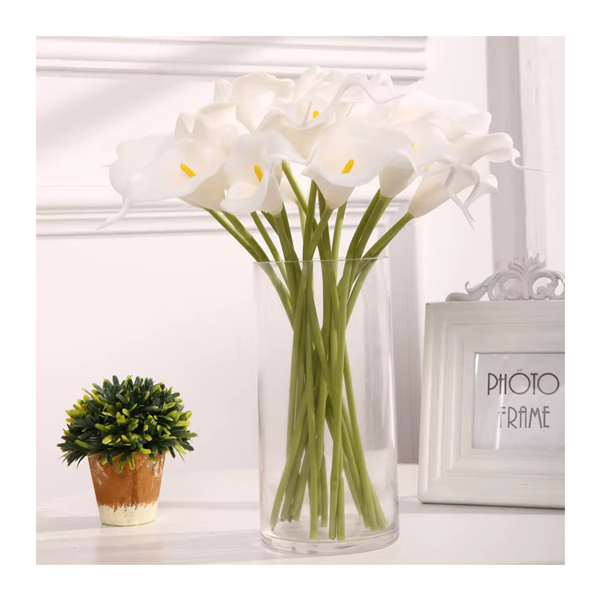 MENGHAO Künstliche Calla-Lilien in Weiß und Gelb, 3er Set Blumenstrauß für Dekoration, Hochzeit und Vase - Bild 2