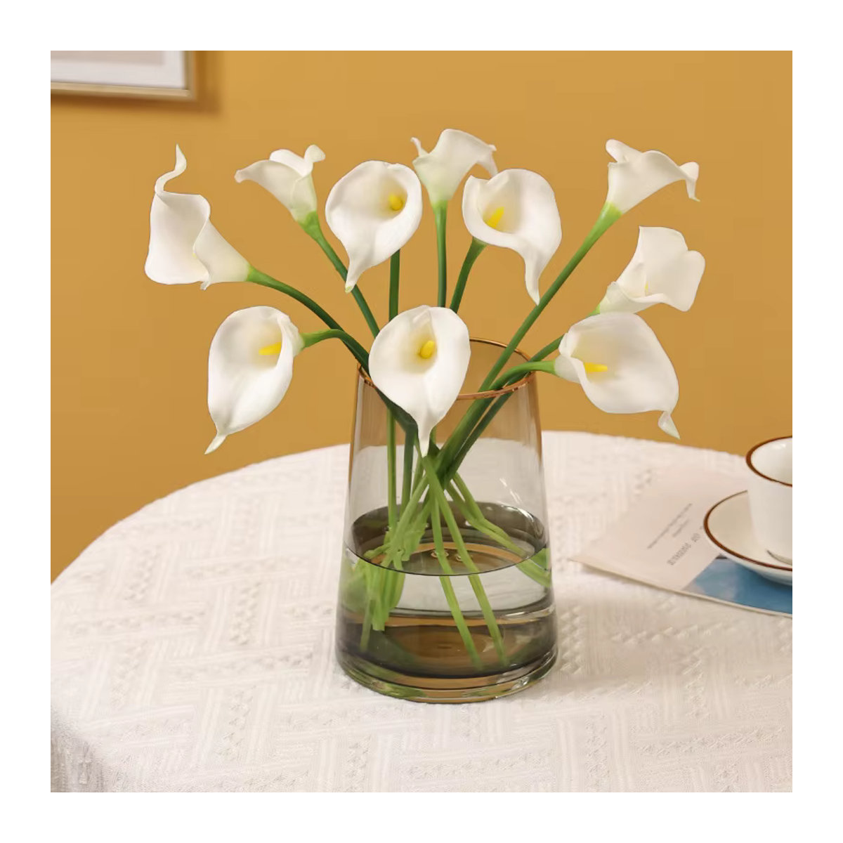 MENGHAO Künstliche Calla-Lilien in Weiß und Gelb, 3er Set Blumenstrauß für Dekoration, Hochzeit und Vase - Bild 3