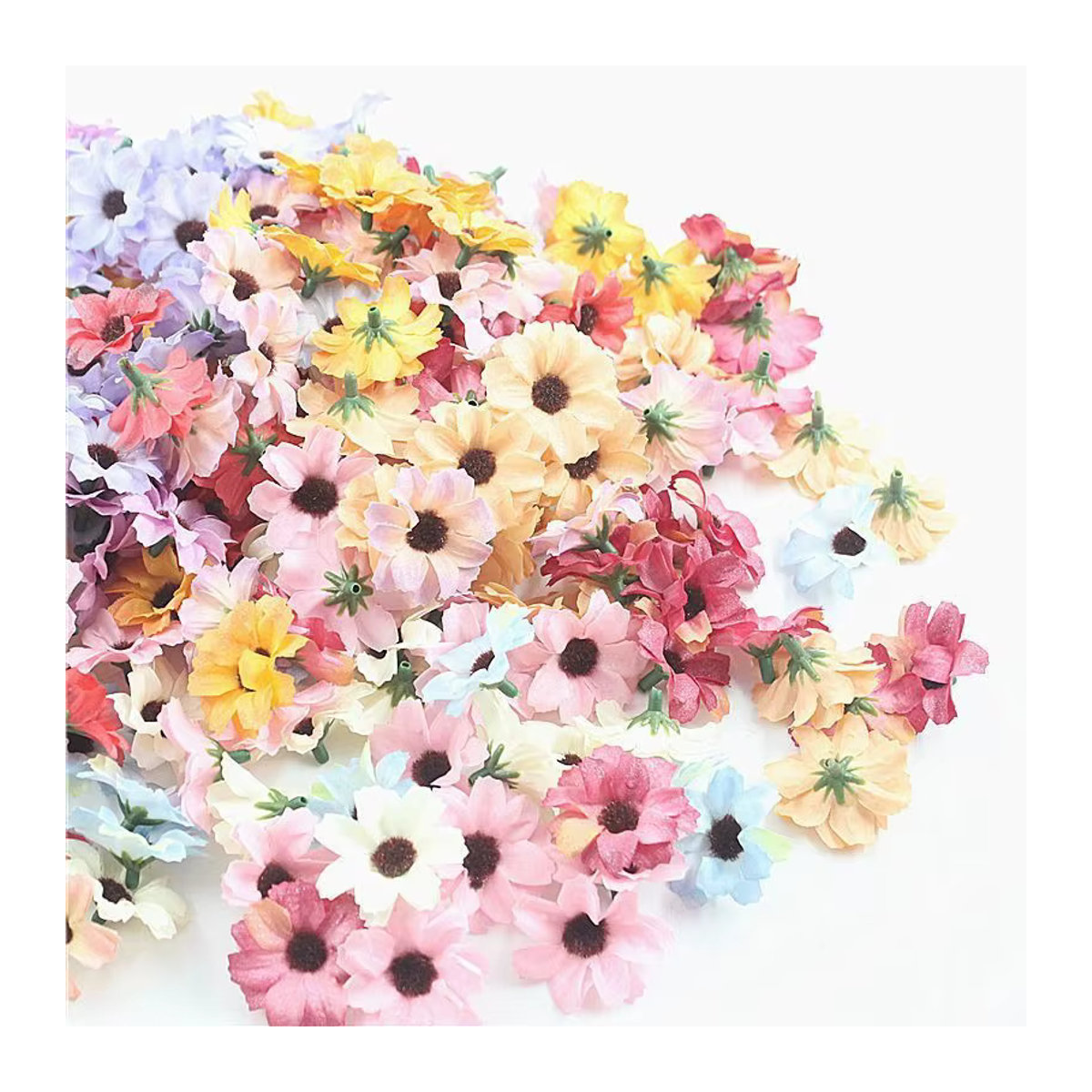 MENGHAO Künstliche Seidenblumen Köpfe aus Textil für DIY Dekoration und Hochzeiten, Weiß und Mehrfarbig, Durchmesser: 3,5 cm - Bild 2