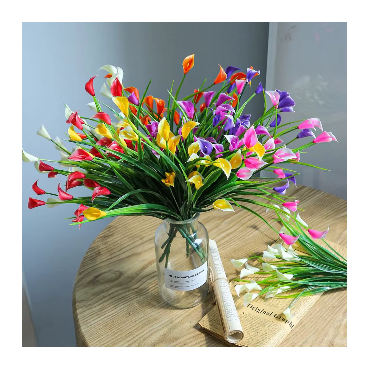 MENGHAO Künstlicher Blumenstrauß in Gelb und Mehrfarbig, 34 cm Dekofloristik für Zuhause, Garten und Hochzeit - Bild 2