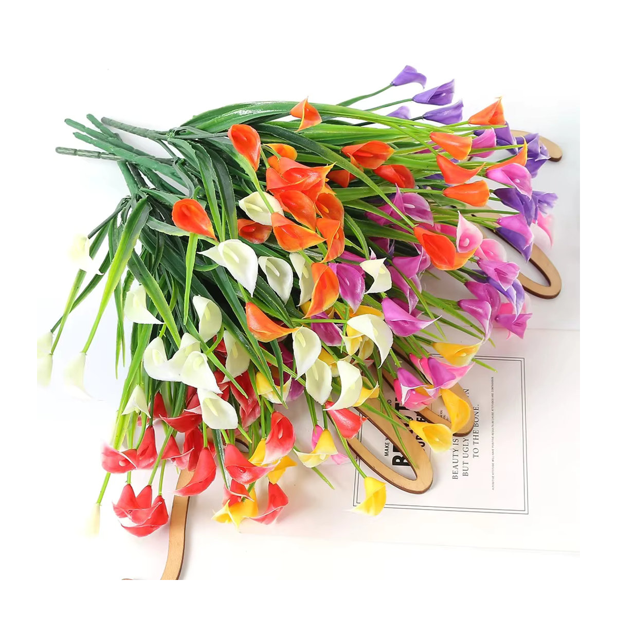 MENGHAO Künstlicher Blumenstrauß in Gelb und Mehrfarbig, 34 cm Dekofloristik für Zuhause, Garten und Hochzeit - Bild 3