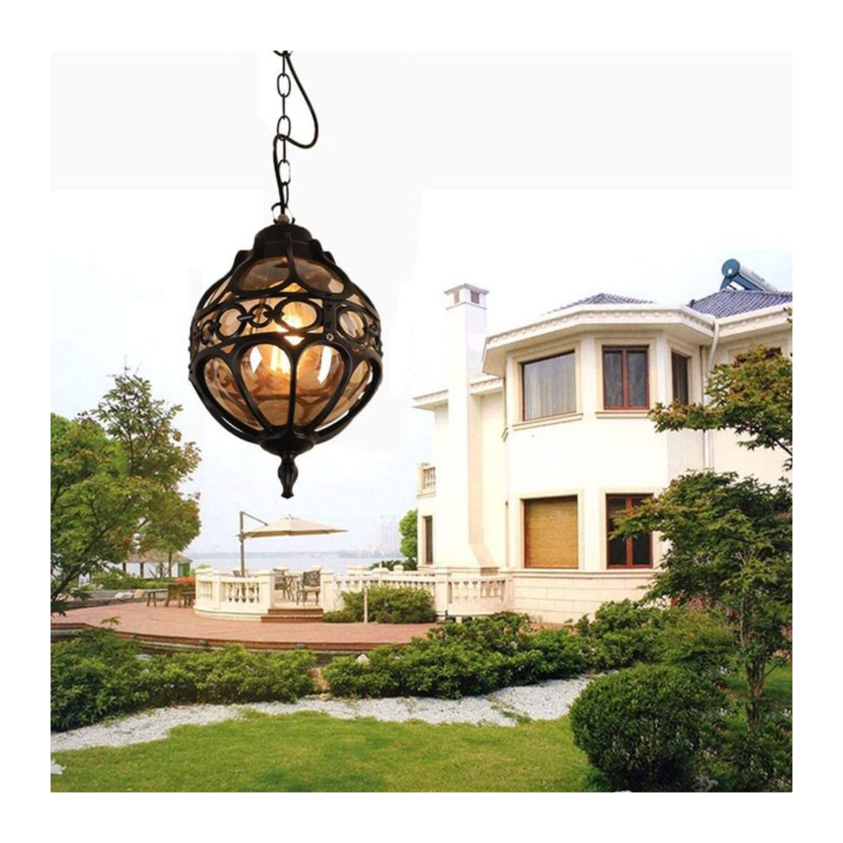 Mengjay LED Outdoor Garten Laterne aus Glas in Bronze im Vintage Design als wasserdichte Hängelampe für Balkon und Eingangsbereich - Bild 1