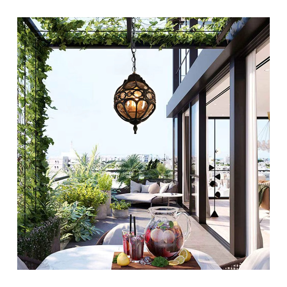 Mengjay LED Outdoor Garten Laterne aus Glas in Bronze im Vintage Design als wasserdichte Hängelampe für Balkon und Eingangsbereich - Bild 3