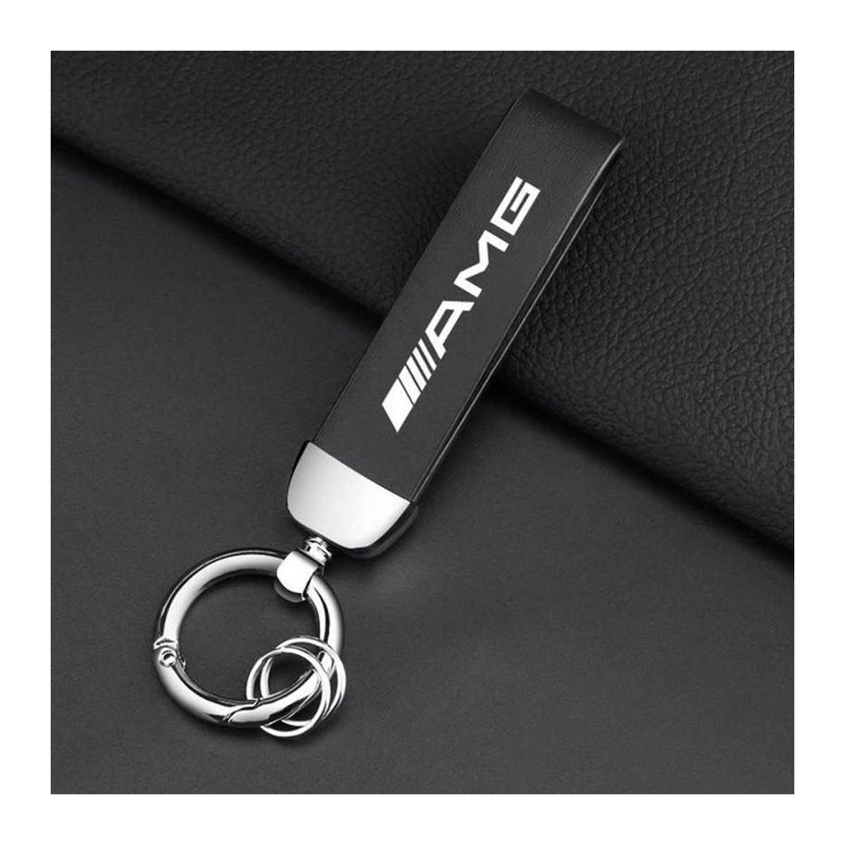 Mercedes-Benz AMG Logo Schlüsselanhänger aus Metall und Leder in Schwarz - Bild 1