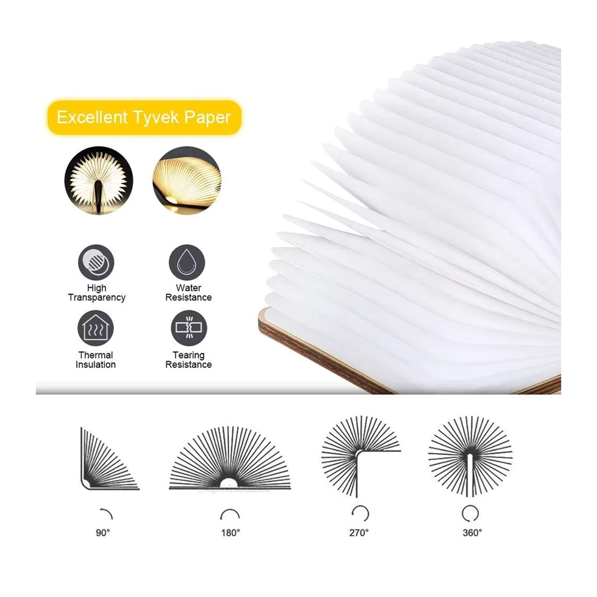 MERRYLE 3D Holz LED Buch Nachtlicht in Nussbaum mit 3/5 Beleuchtungsfarben, faltbare magnetische Schreibtischlampe mit USB-Wiederaufladung, minimalistisches Design - Bild 4