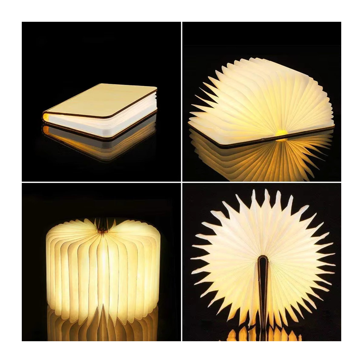 MERRYLE 3D Holz LED Buch Nachtlicht in Nussbaum mit 3/5 Beleuchtungsfarben, faltbare magnetische Schreibtischlampe mit USB-Wiederaufladung, minimalistisches Design - Bild 5