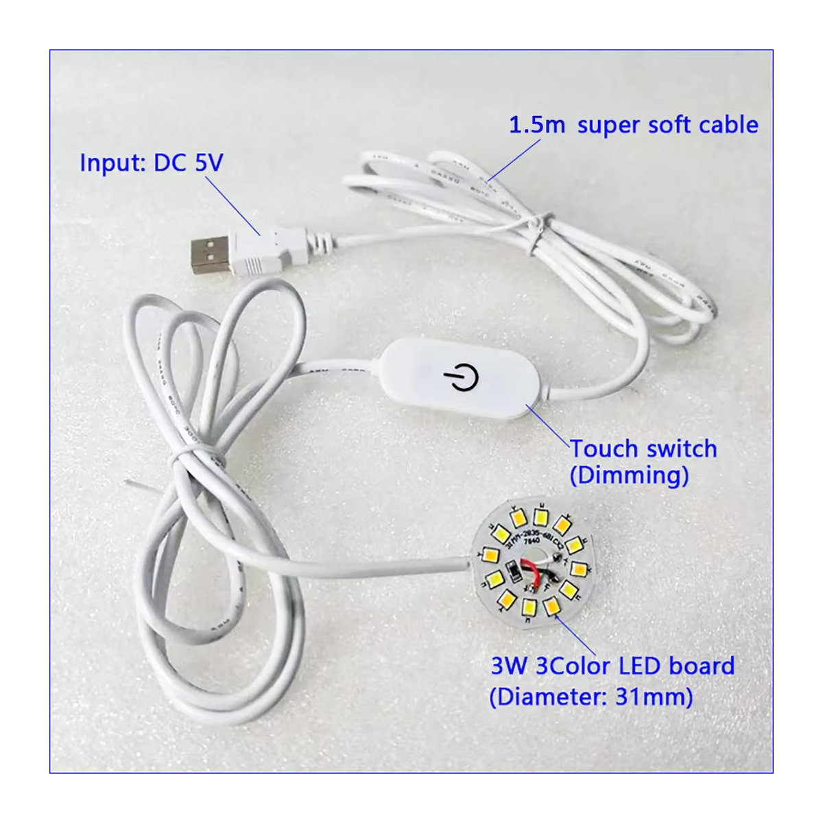 MERRYLE USB-LED-Tischlampe in Weiß mit Touch-Schalter, dimmbar, 3 Farben, 1,5 m Linienlänge - Bild 2
