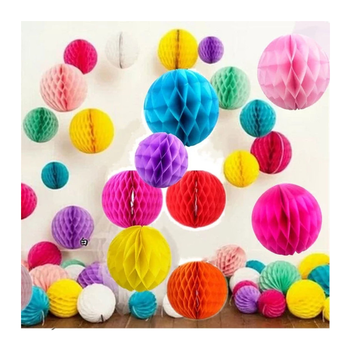 Merylover 5er Set runde Wabenblumenbälle aus Papier für Hochzeit und Party, mehrfarbig und rosa, Durchmesser: 15 cm - Bild 1