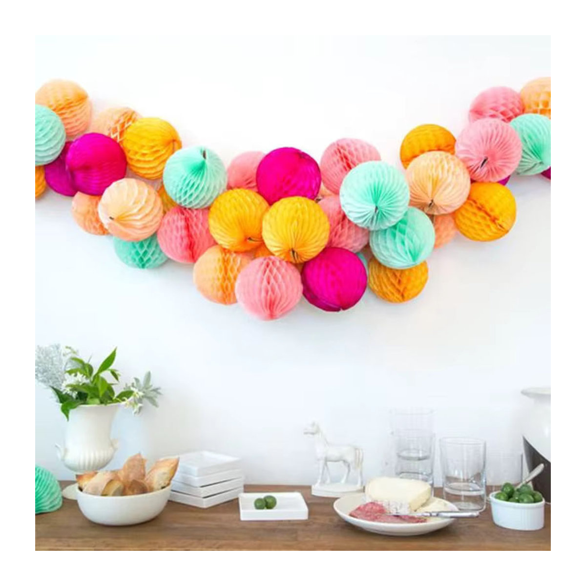Merylover 5er Set runde Wabenblumenbälle aus Papier für Hochzeit und Party, mehrfarbig und rosa, Durchmesser: 15 cm - Bild 6