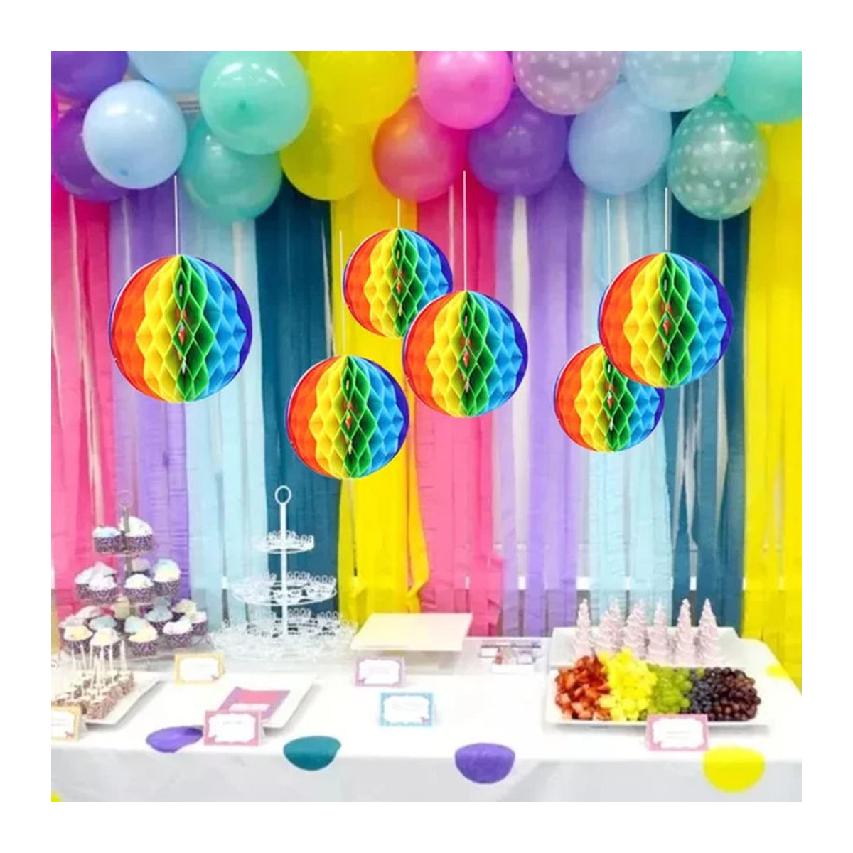 Merylover Mehrfarbige Waben-Papierblumen in Regenbogenfarben als dekorative Papierkugeln für Hochzeit, Geburtstag oder Babyparty, Durchmesser: 15 cm, 20 cm, 25 cm und 30 cm - Bild 1